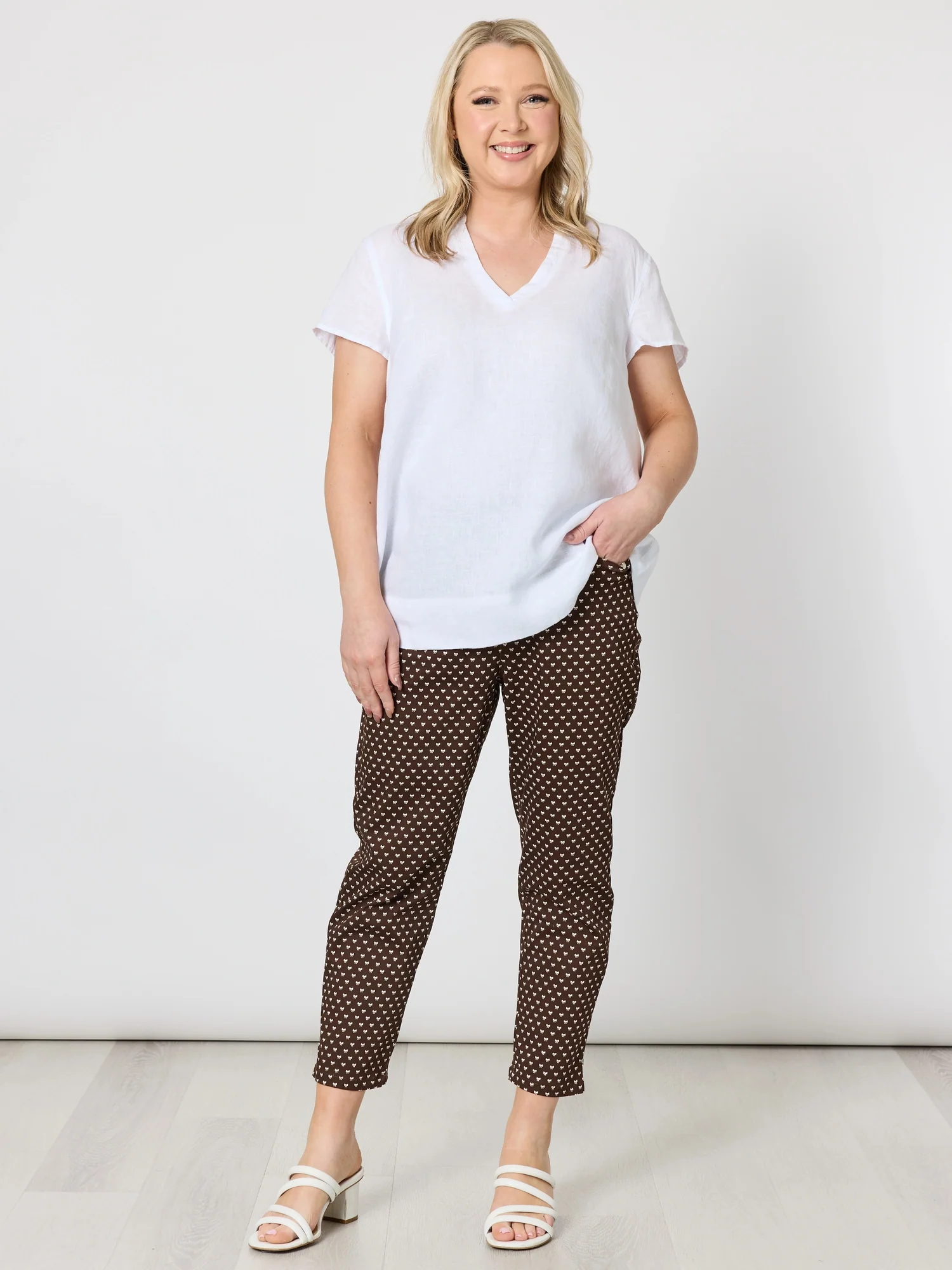 Small Bow Print Pant - Koko White