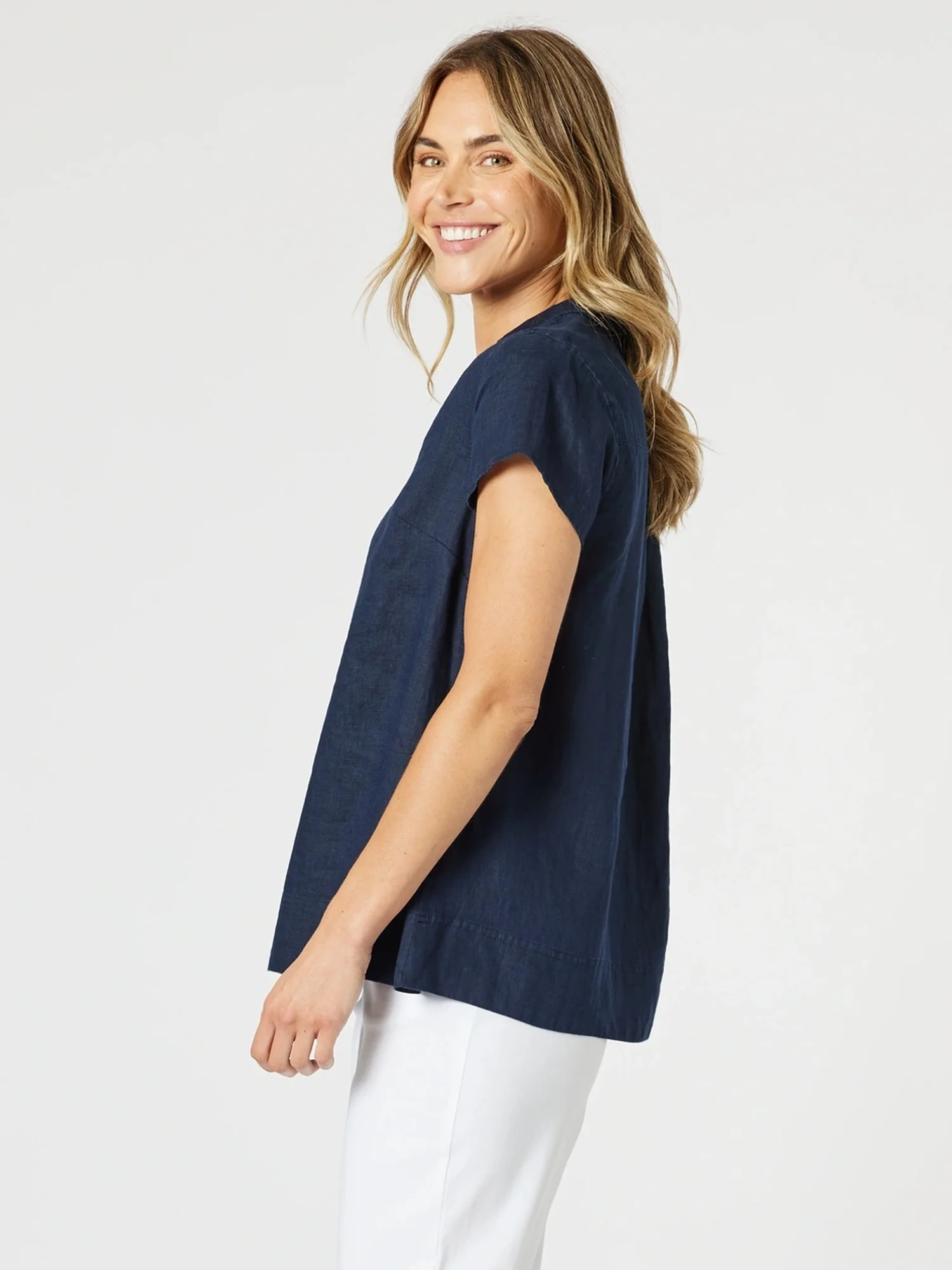 Beau Lino V Neck Top - Navy
