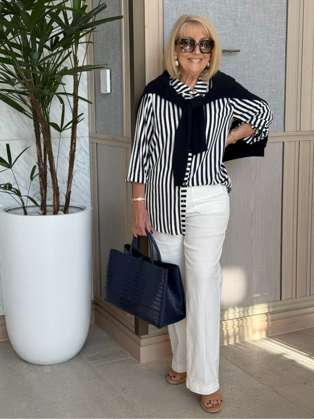 Carpenter Stretch Wide Leg Pull On Denim Jean - Ivory