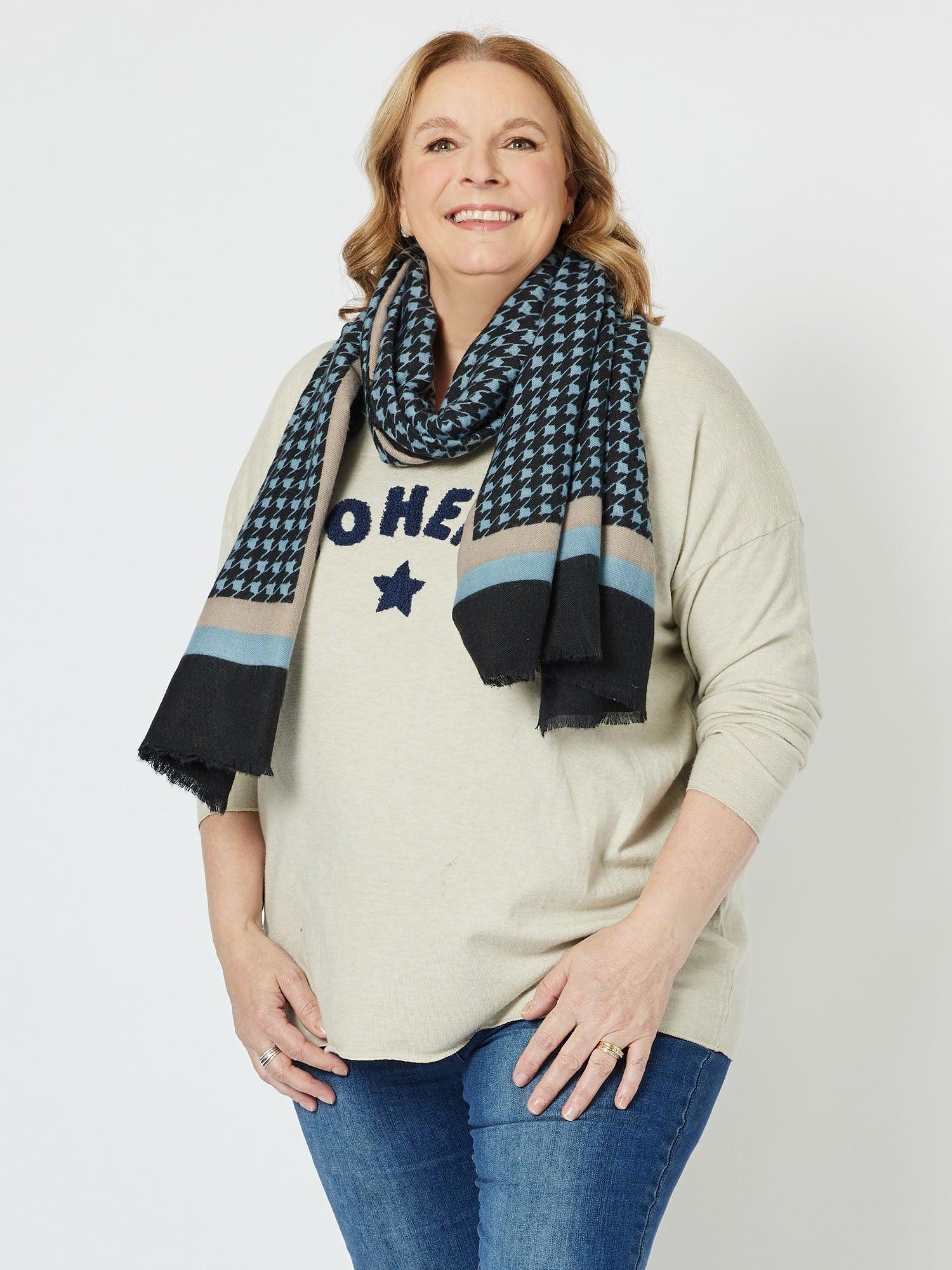 Houndstooth Print Scarf - Blue