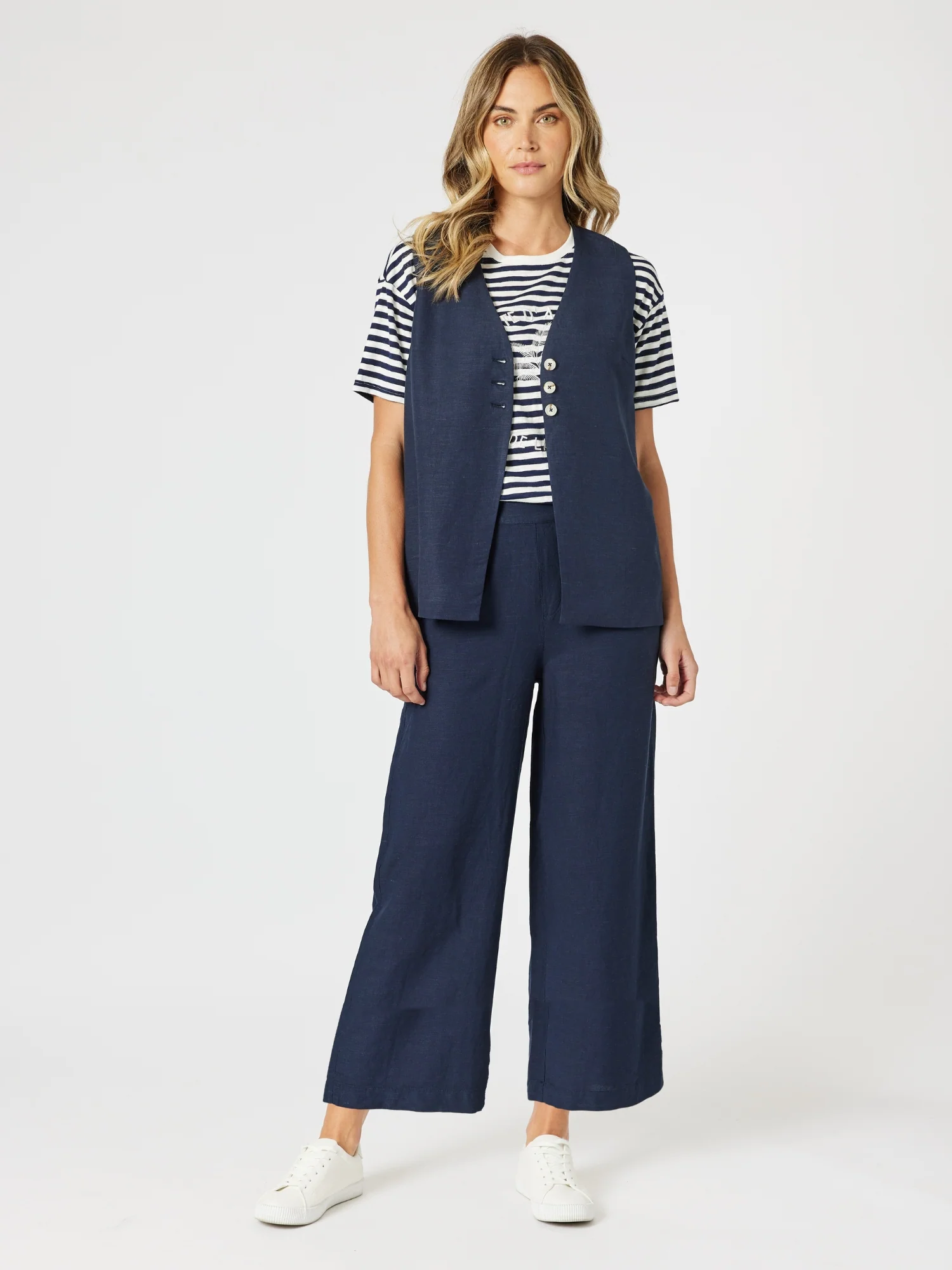 Lino Wide Leg Pant - Navy