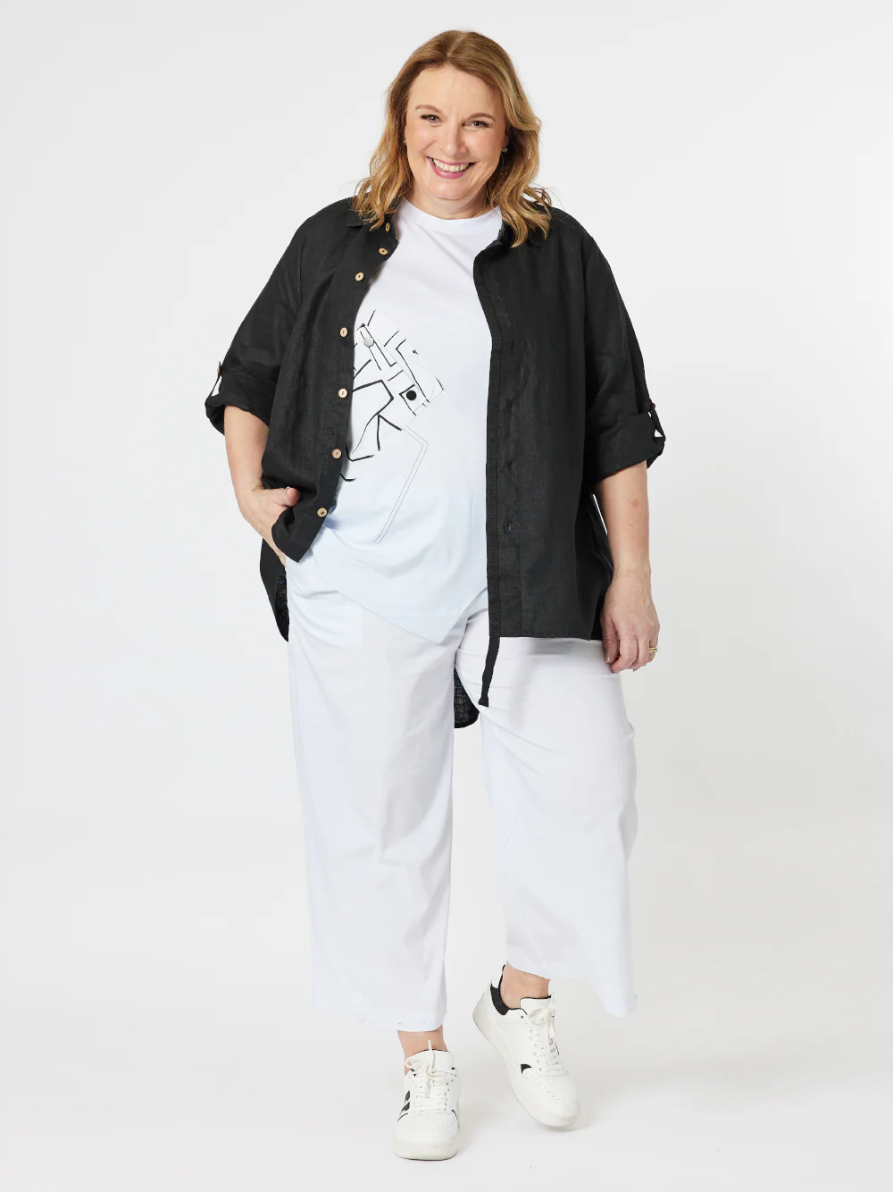 State Of Mind Linen Asymmetric Shirt - Black