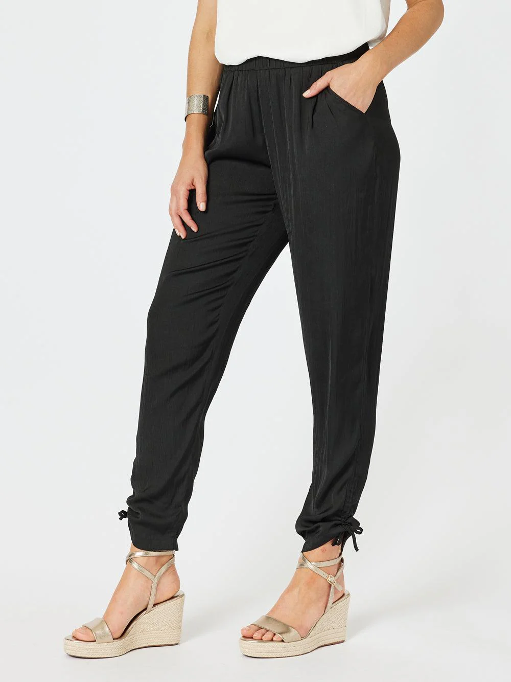 Lux Ruche Tie Pant - Black