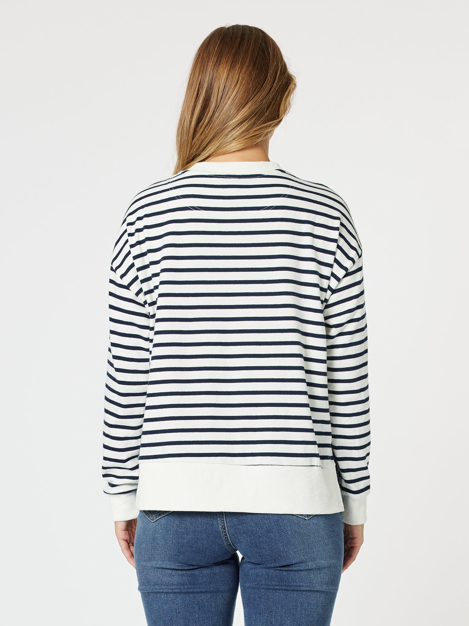 Paris Stripe Print Sweatshirt - Navy/White
