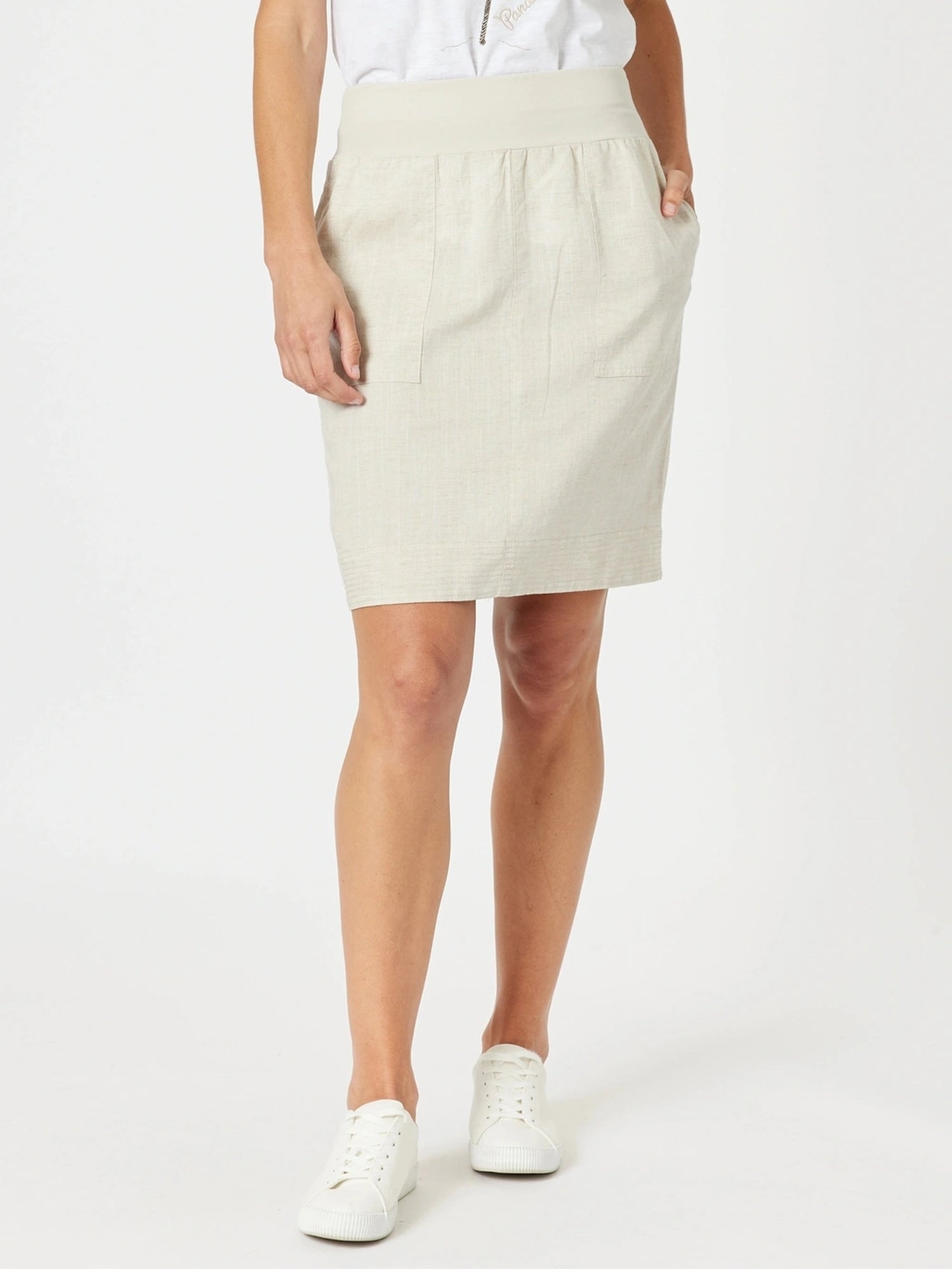 Lino Stitch Hem Detail Skirt - Natural