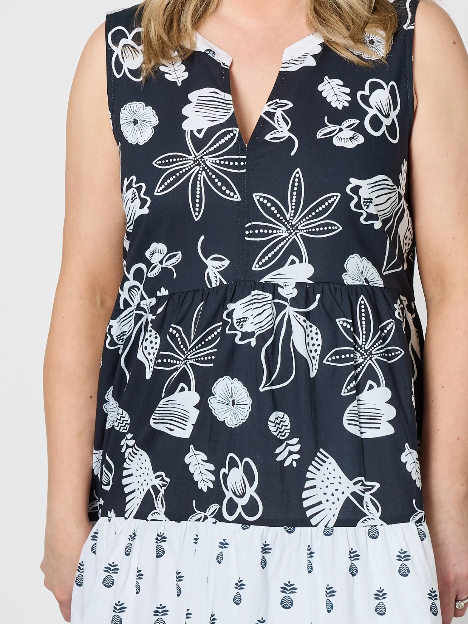 Palm Springs Floral Print Dress - Navy/White