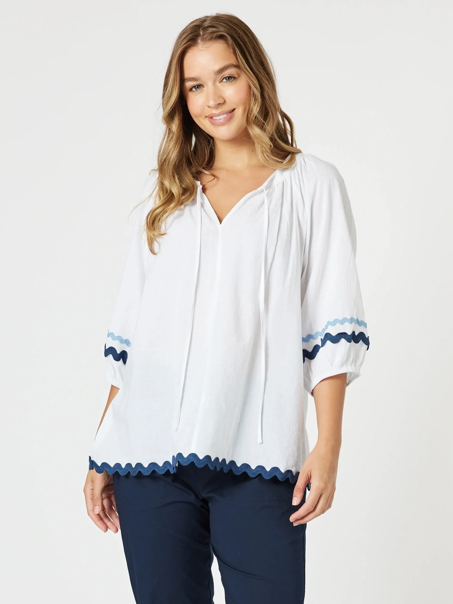 Ric Rac Top - White/Blue