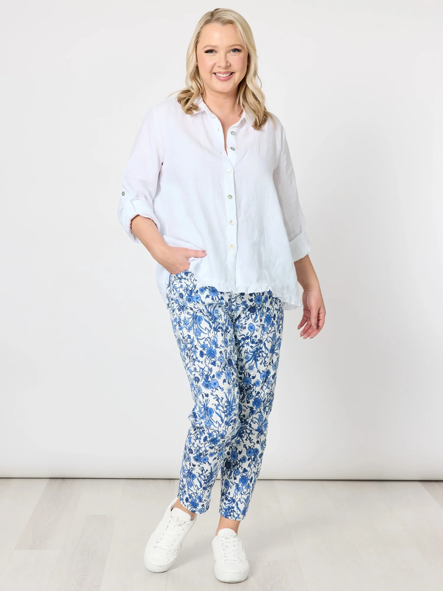 Ruffle Hem Linen Shirt - White