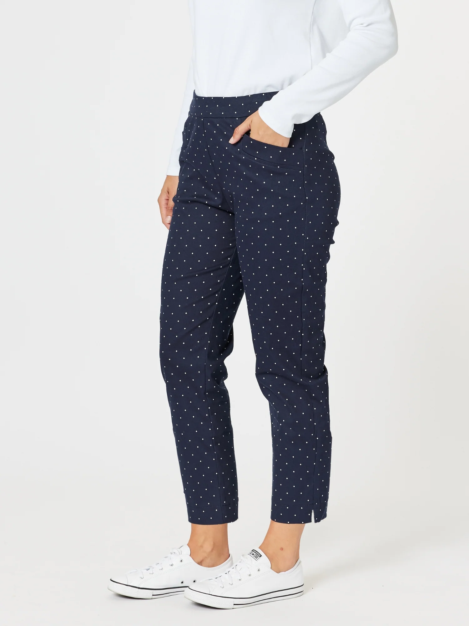 Spot Print Slim Leg Pant - Navy/White