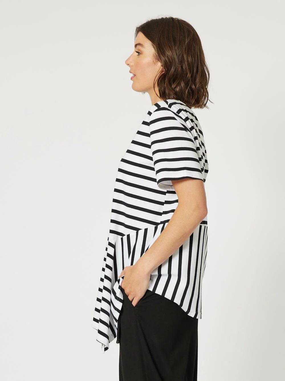Stripe Spliced Tee - Black/White