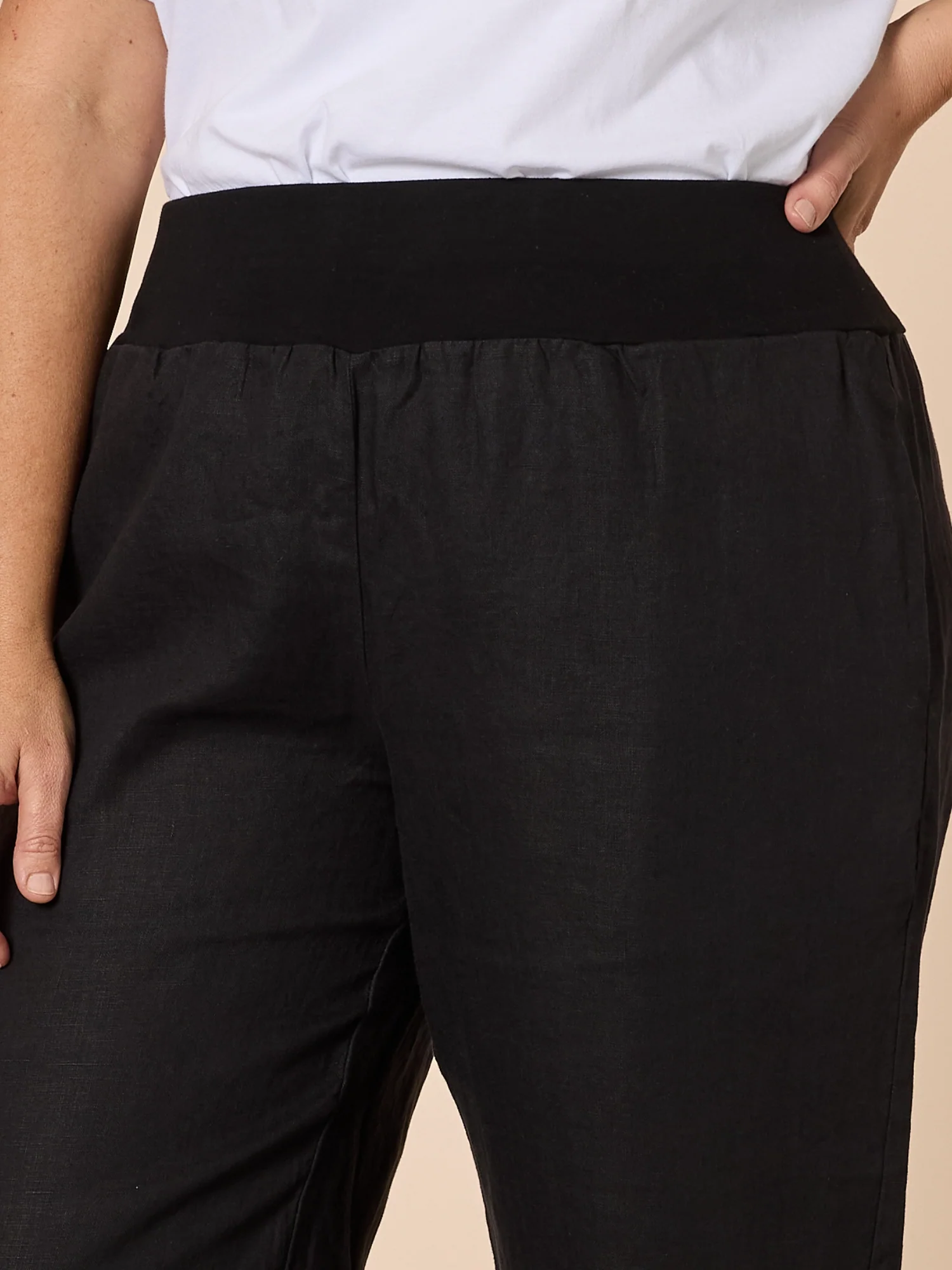 Lara Linen Wide Leg Pant - Black