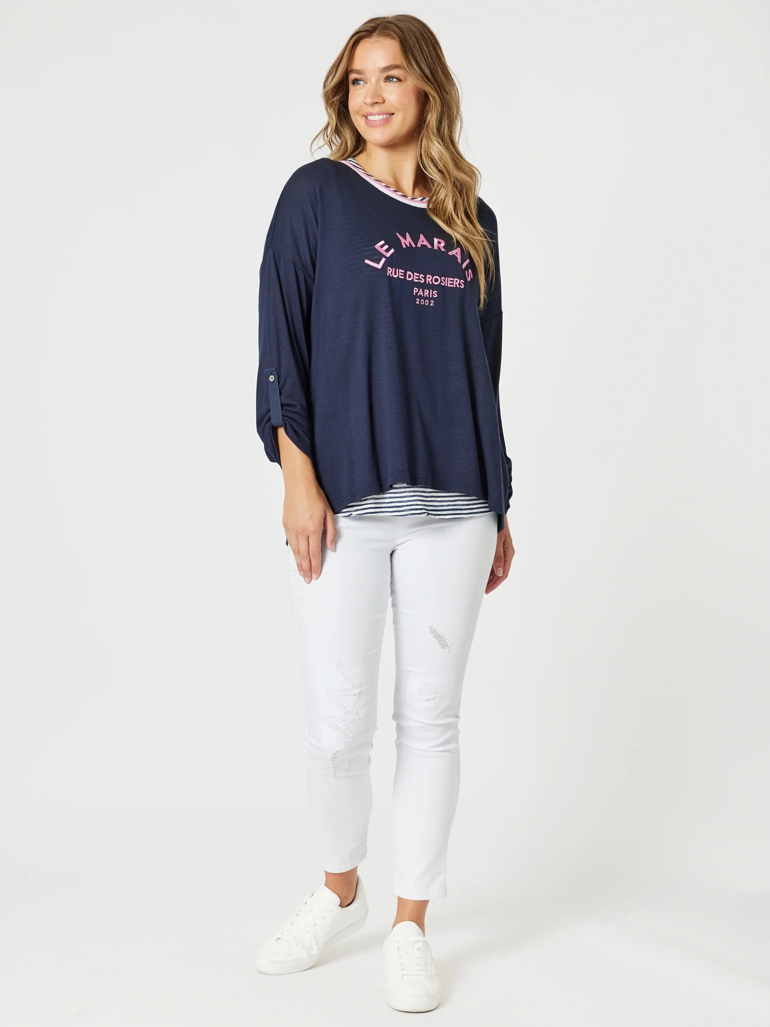 LA Distressed Pull On Stretch Denim Jean - White