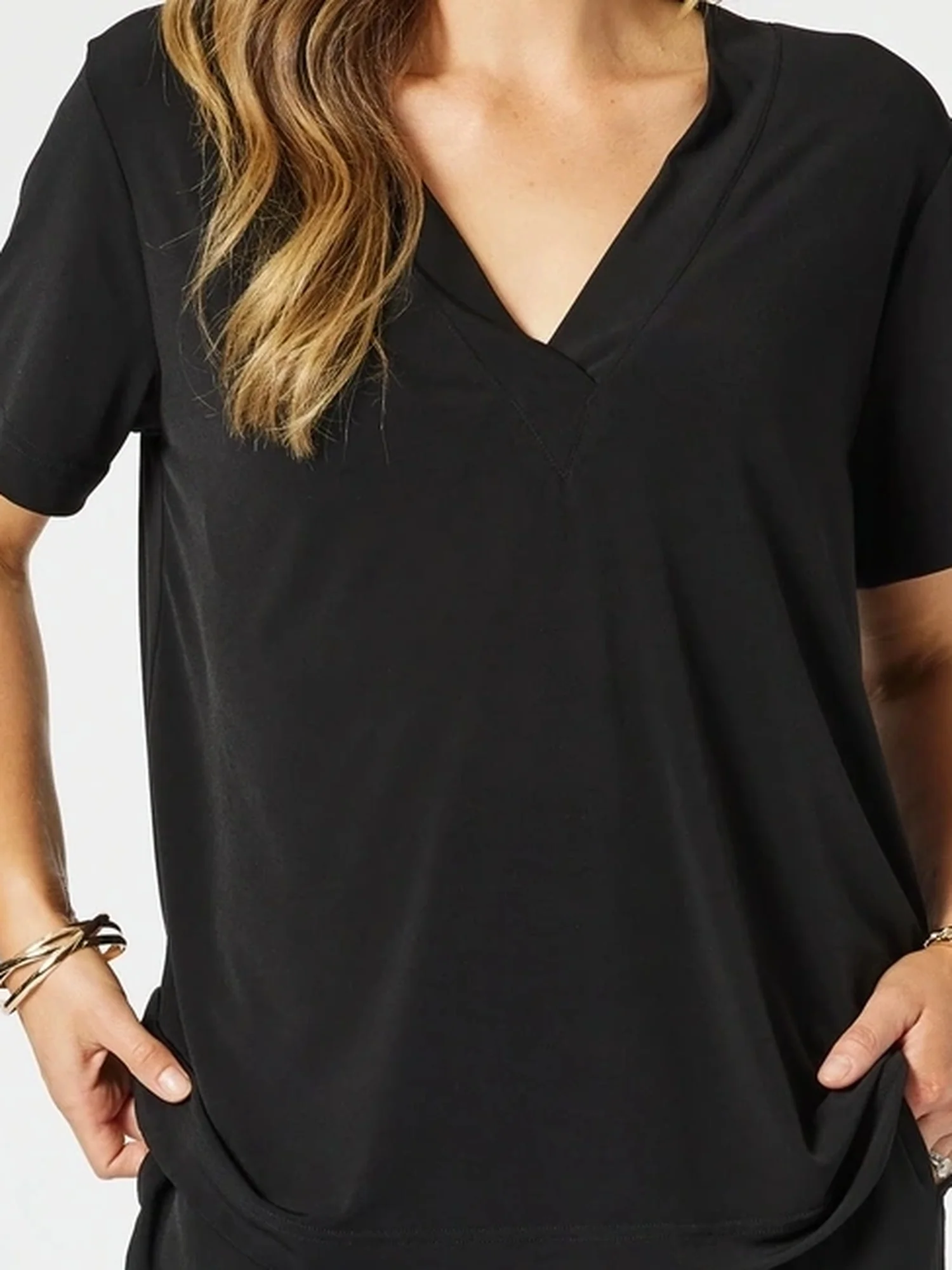 Maggie V Neck Travel Top - Black