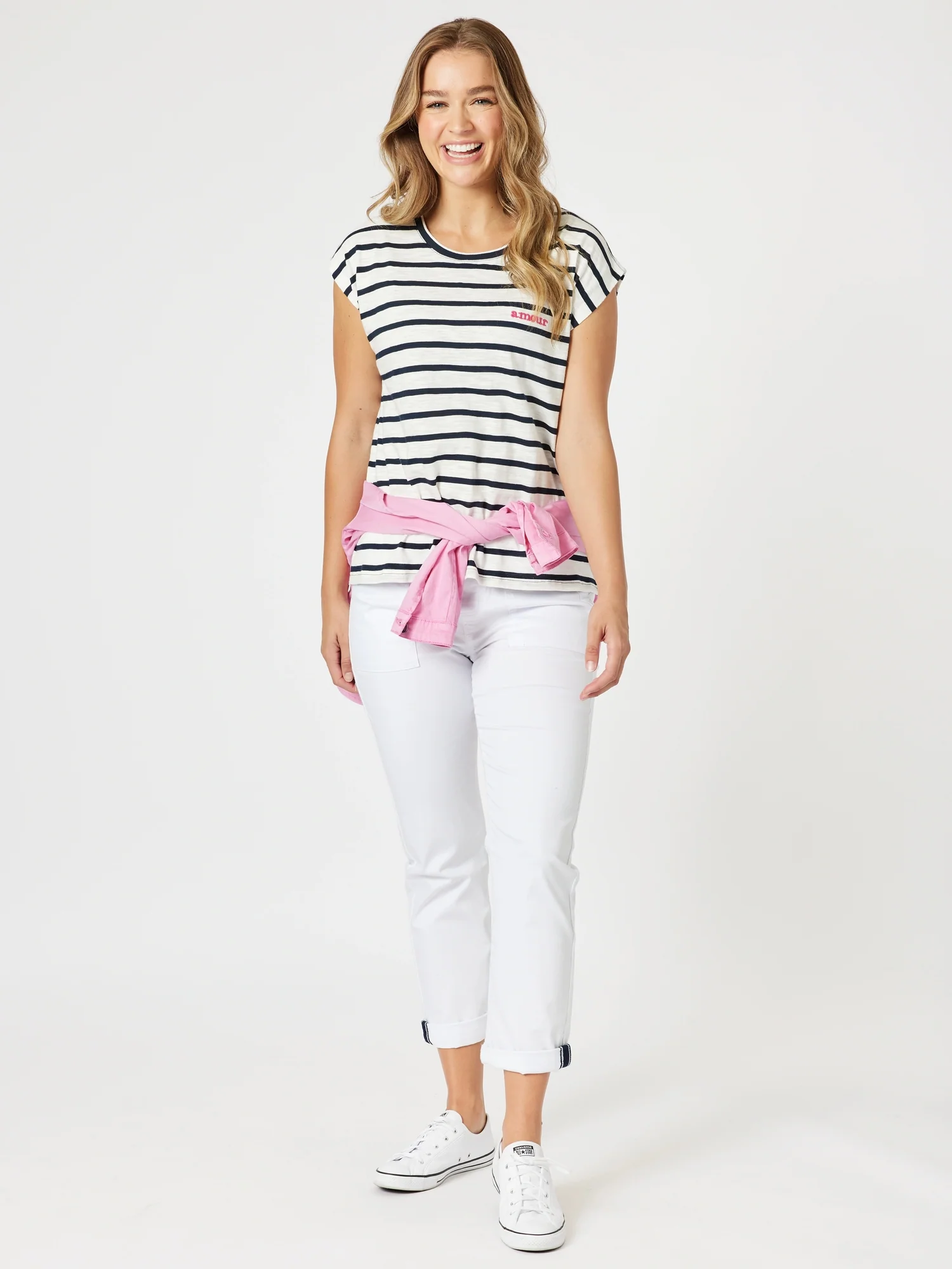 Amour Stripe Print Tee - Navy/White