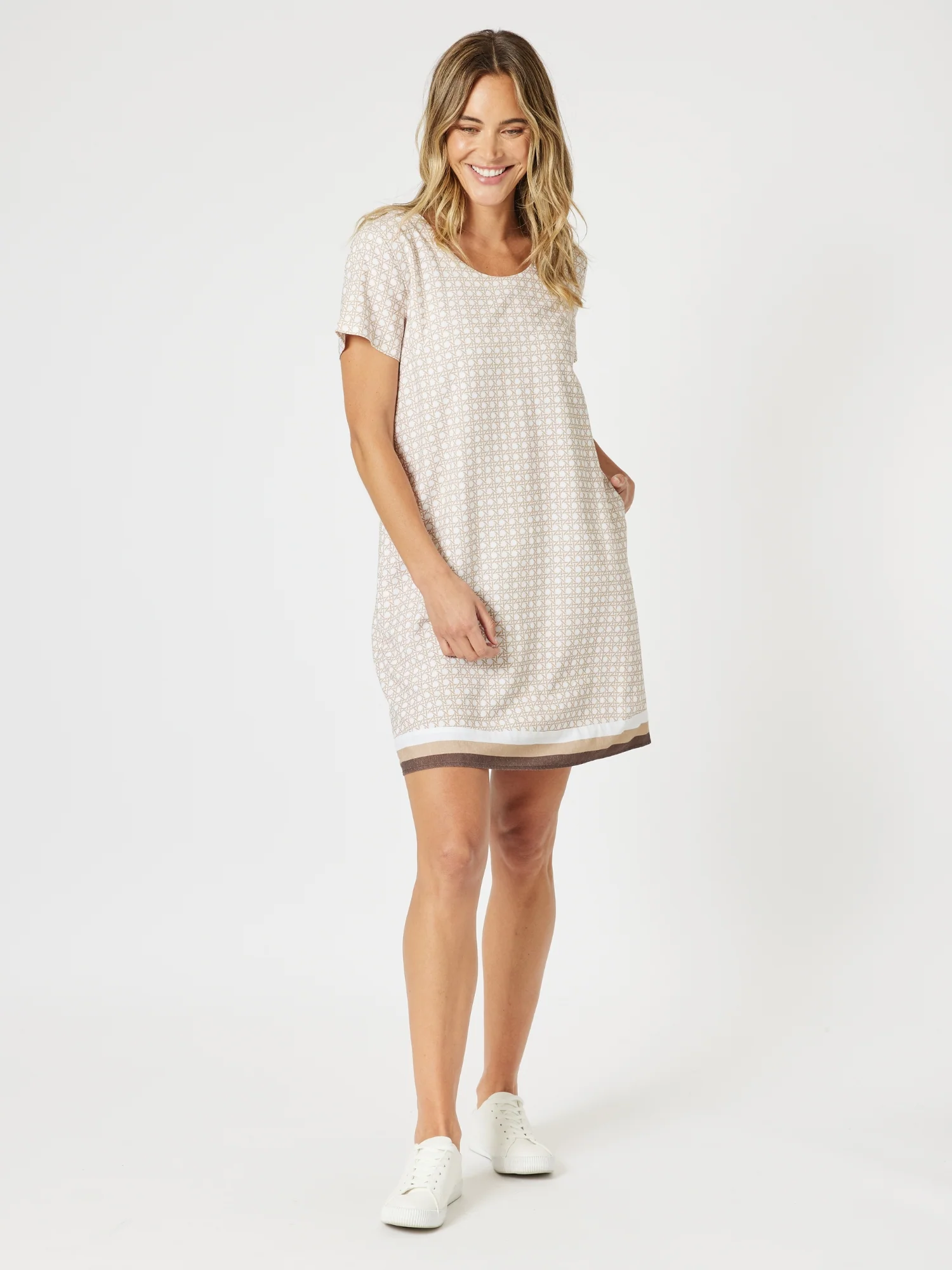 Rattan Print Shift Dress - Natural/White