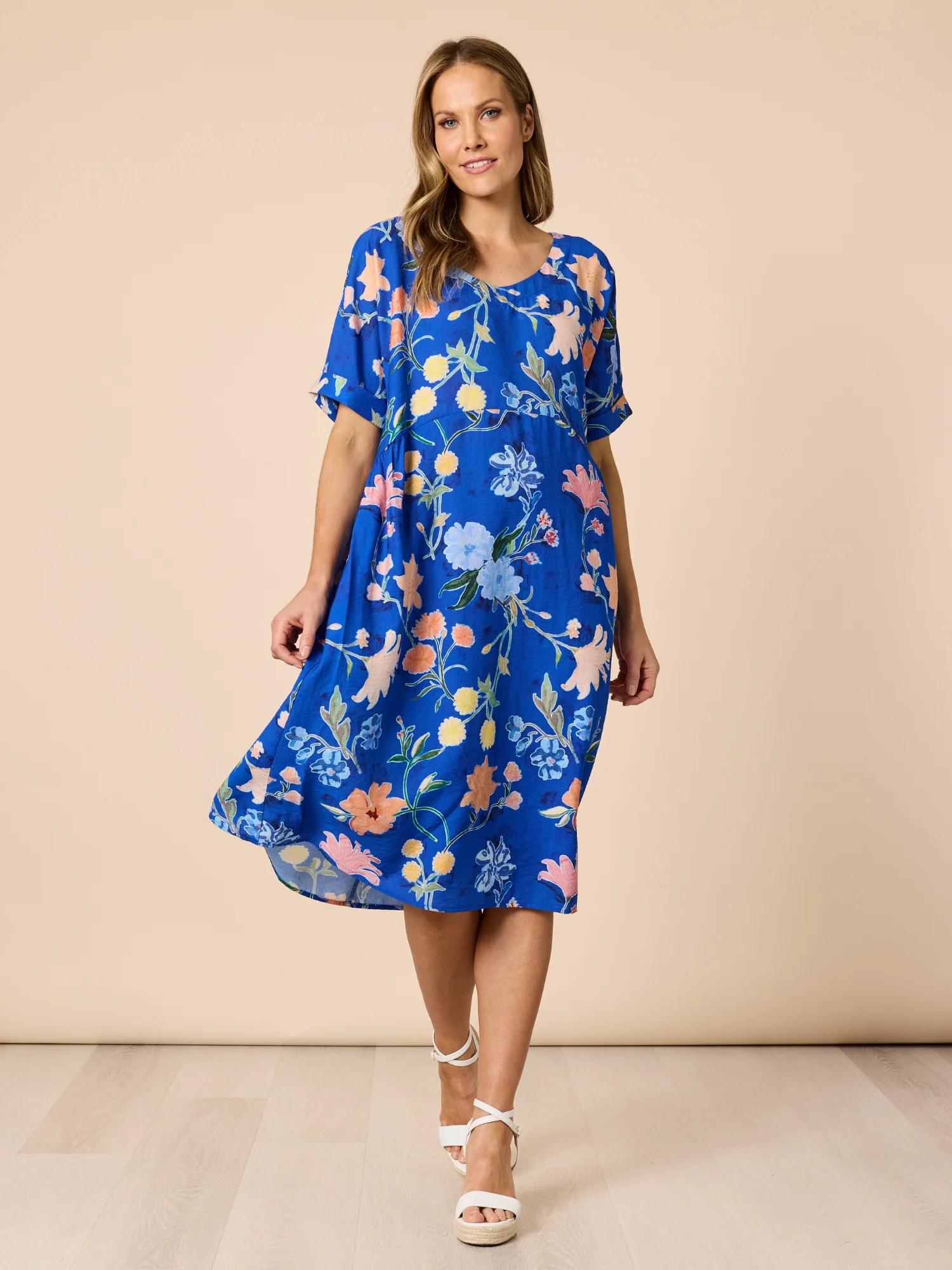 Summer Gala Floral Print Dress - Cobalt