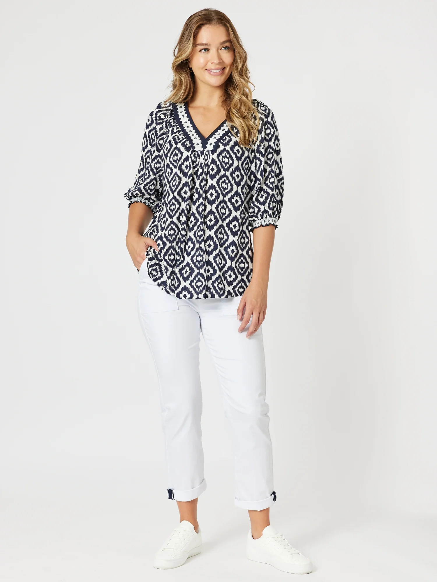 Diamonds Are Forever Print Top - Navy/White