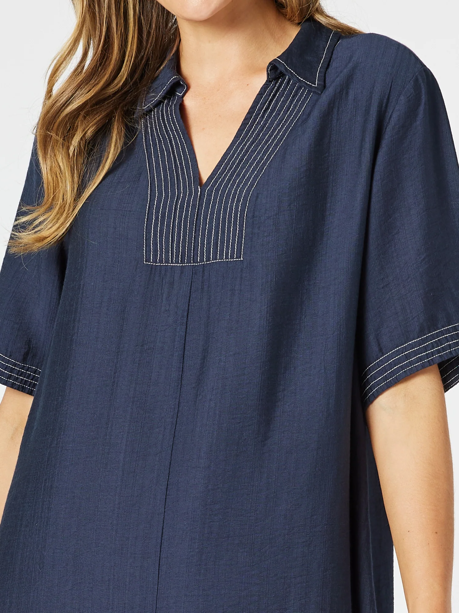 Top Stitch Detail Dress - Navy