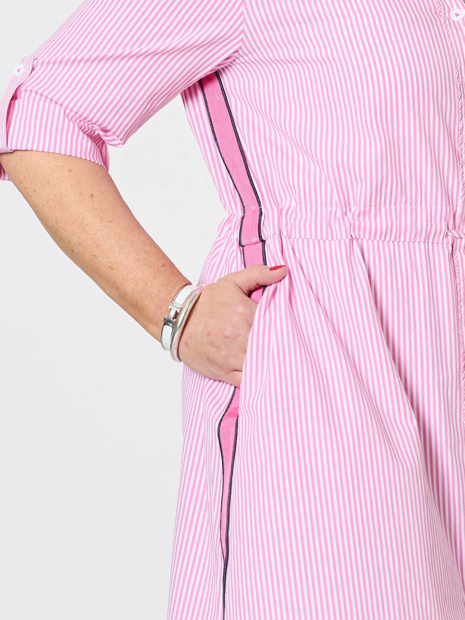 Skyler Stripe Shirt Dress - Pink White
