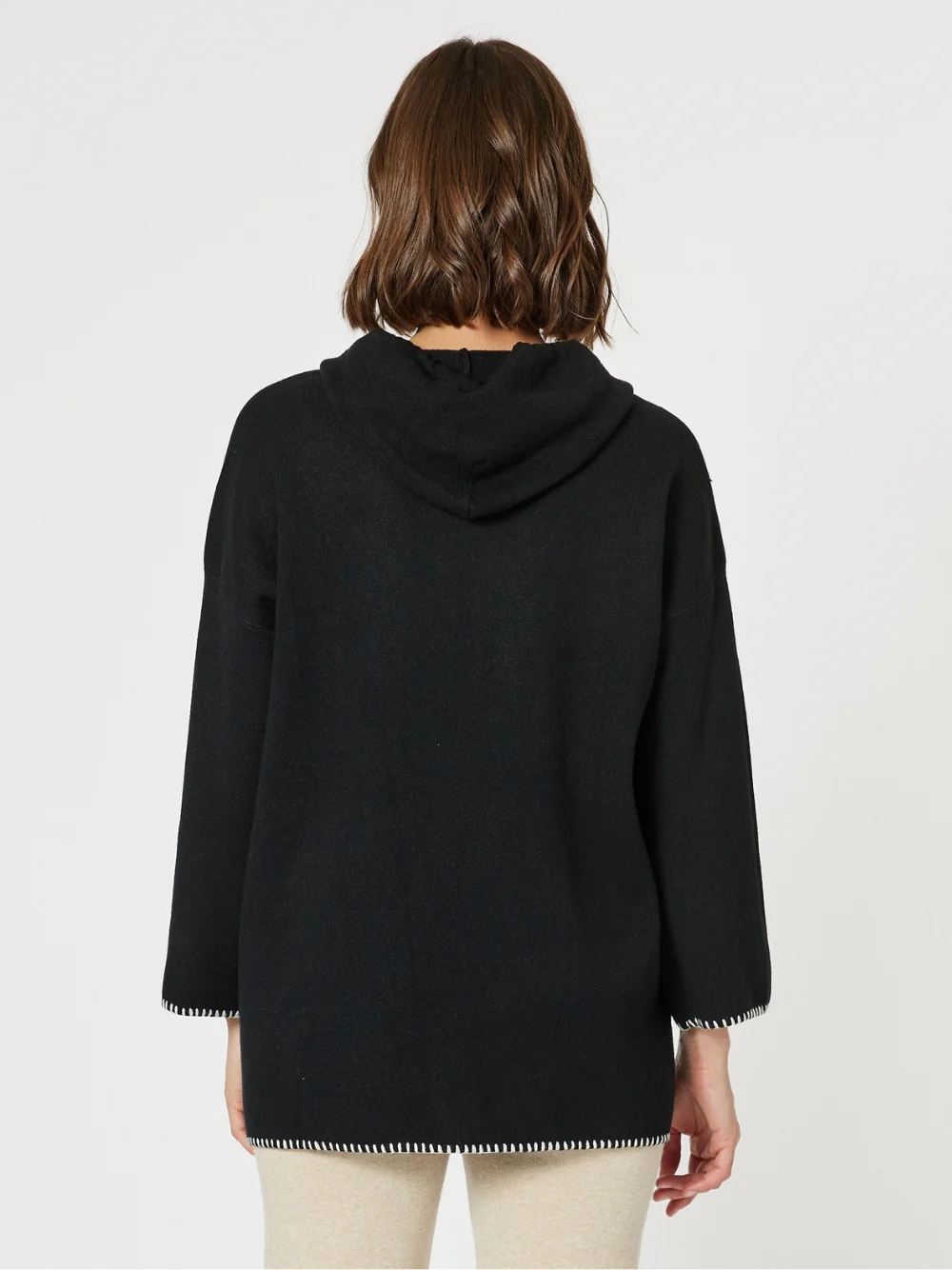 Cosy Hooded Split Front Knit - Black