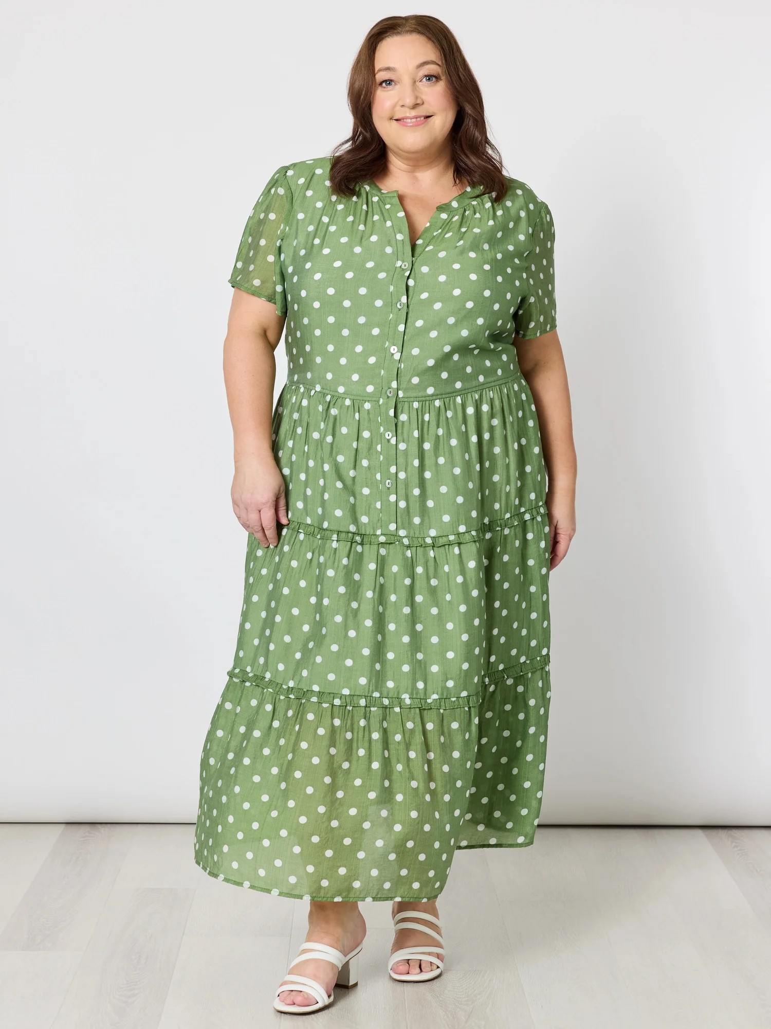 Basil Spot Print Dress - Basil/White