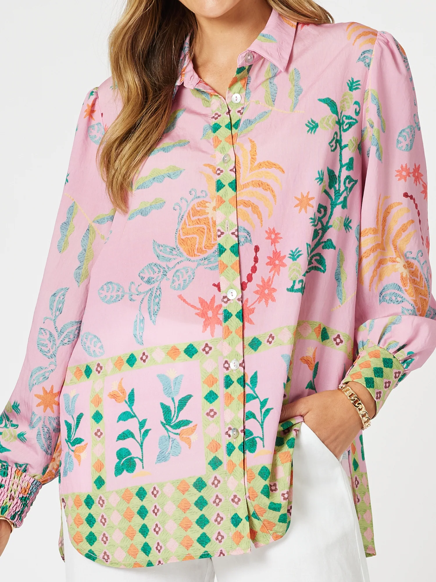 Mardi Gras Floral Print Shirt - Pink/Multi