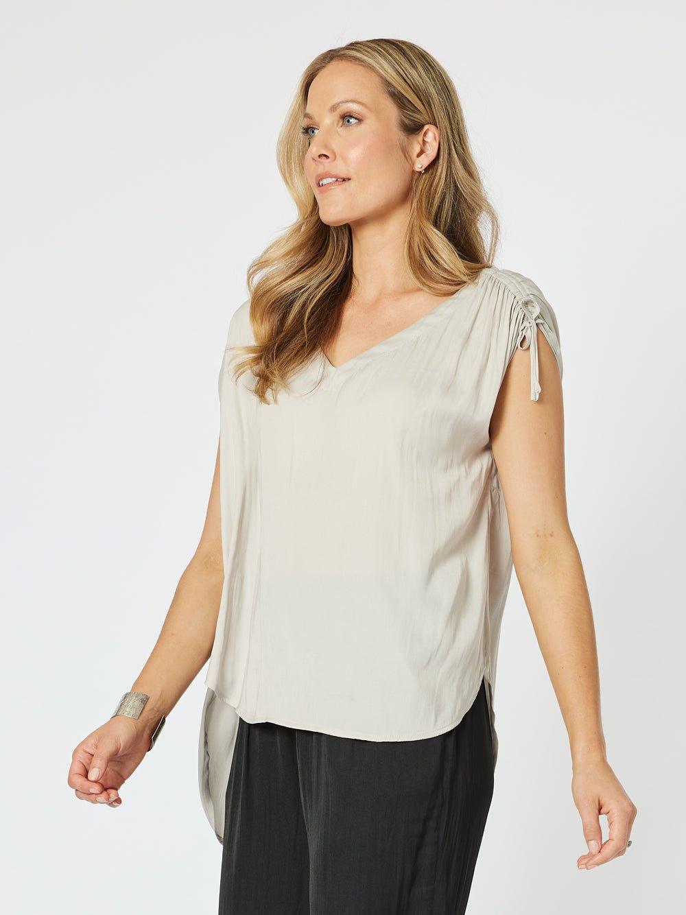 Lux Ruche V-neck Top - Champagne