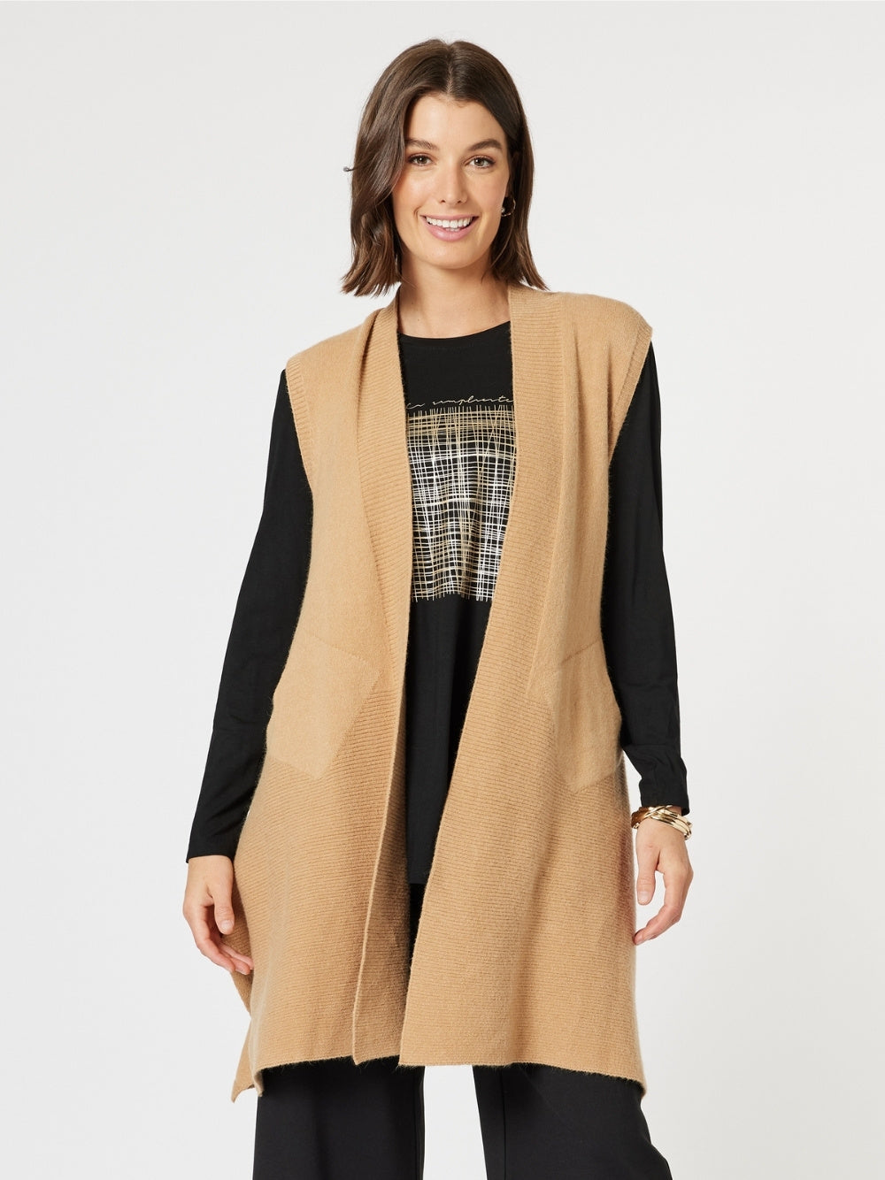 Casa Longline Knit Vest - Caramel