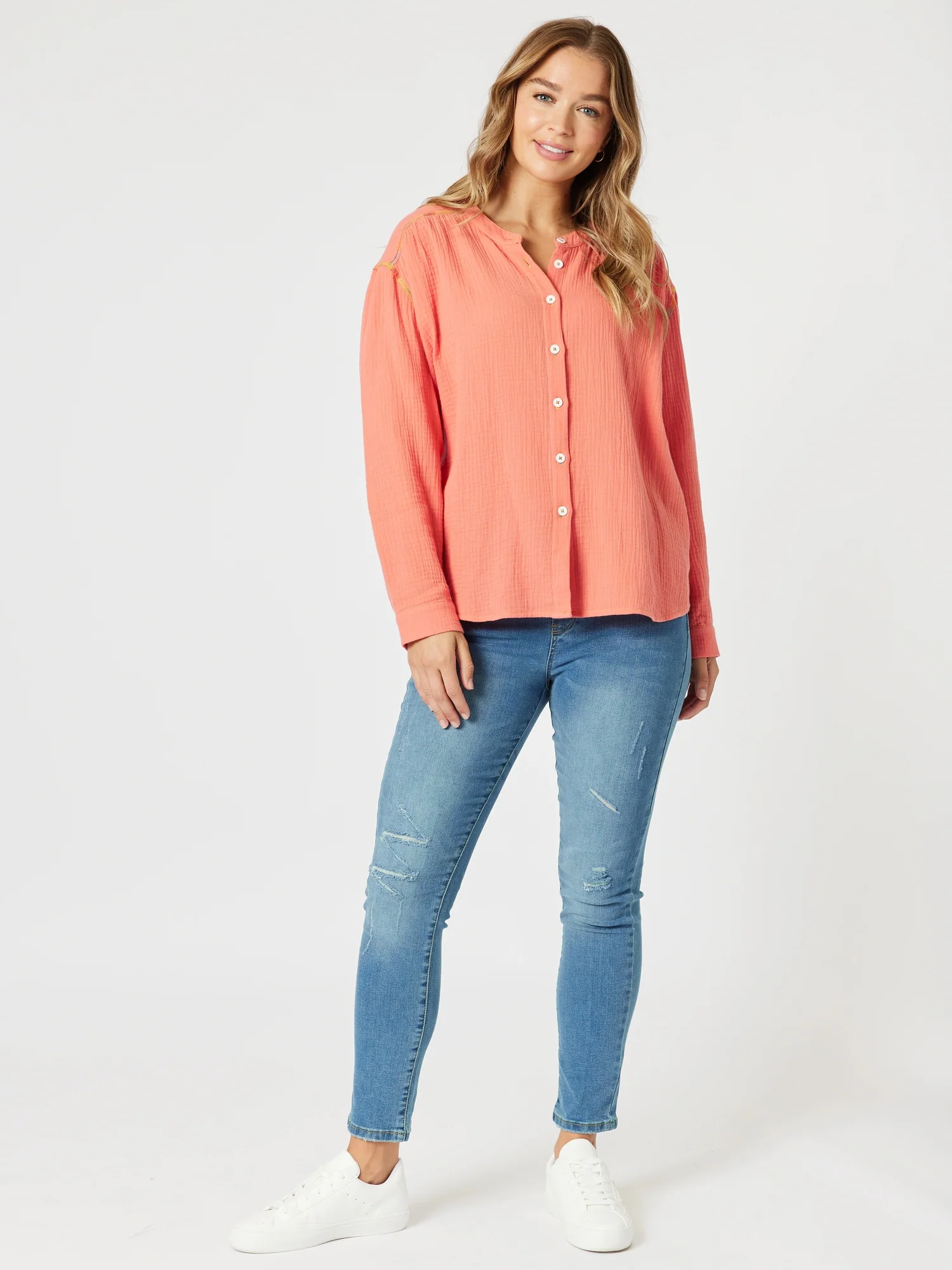 Rainbow Stitch Top - Mango