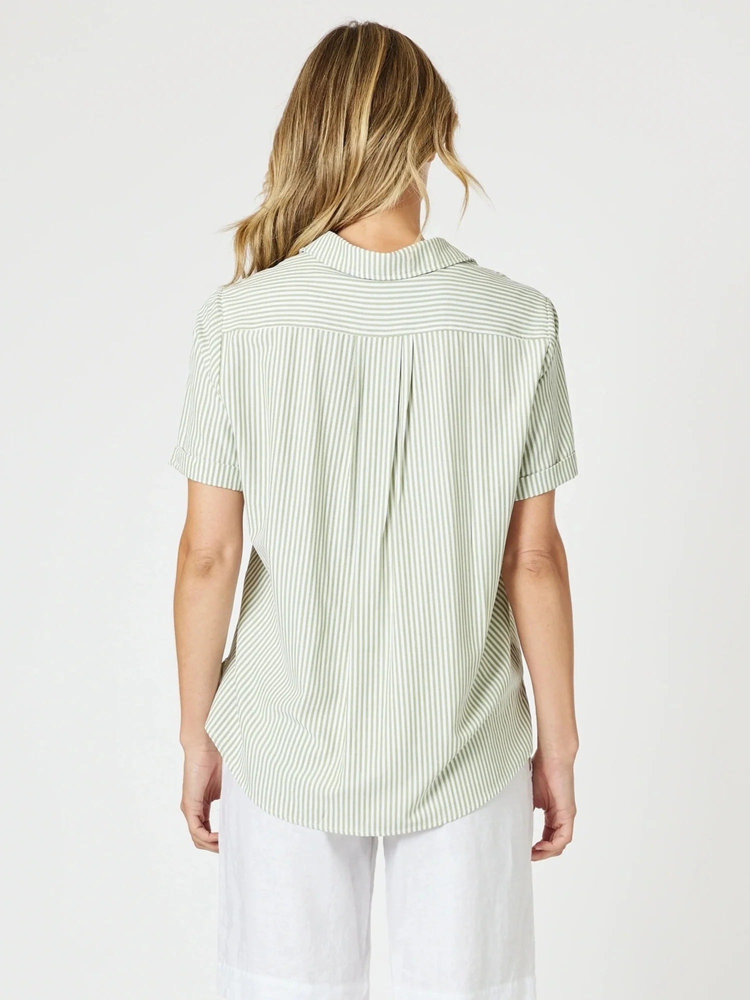 Piper Stripe Print Shirt - Sage/White