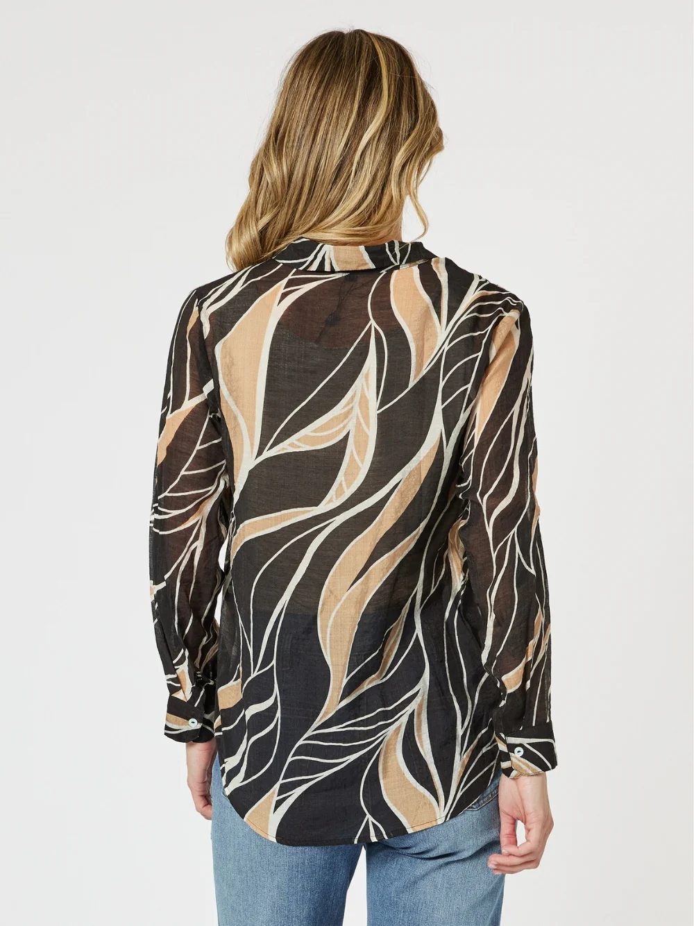 Wellington Print Sheer Shirt - Caramel