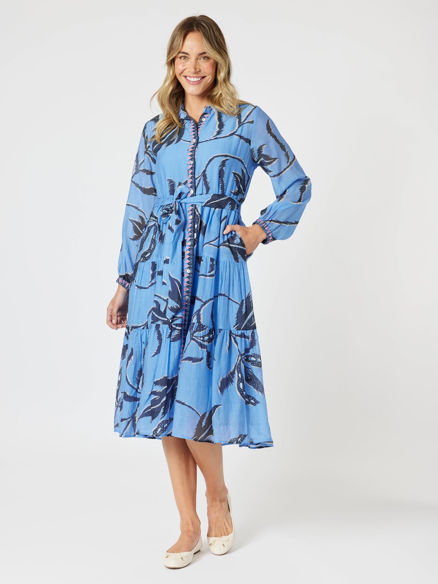 Peninsula Floral Print Shirt Dress - Blue
