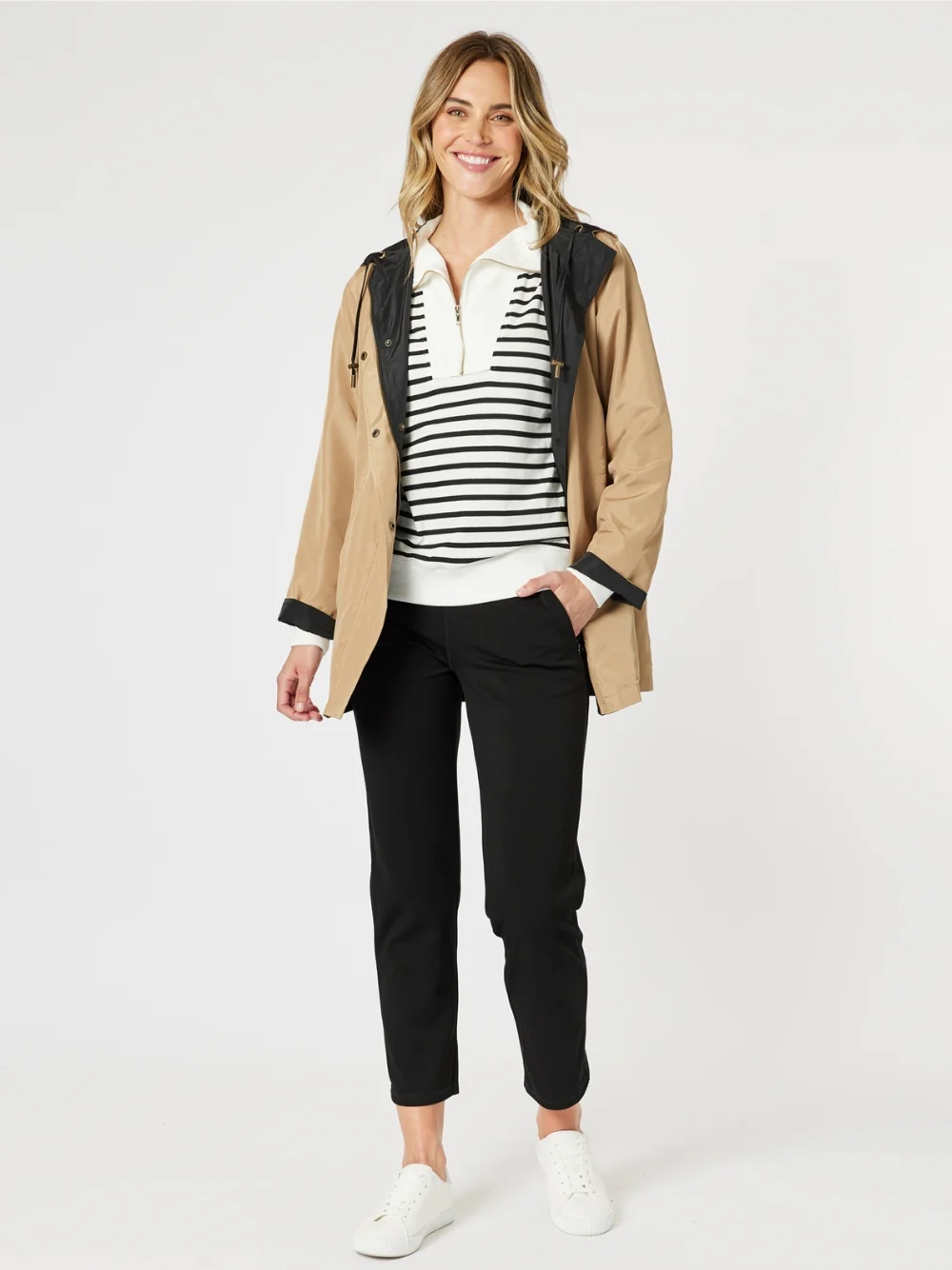 Crew Zip Stripe Print Sweatshirt - Ivory/Black