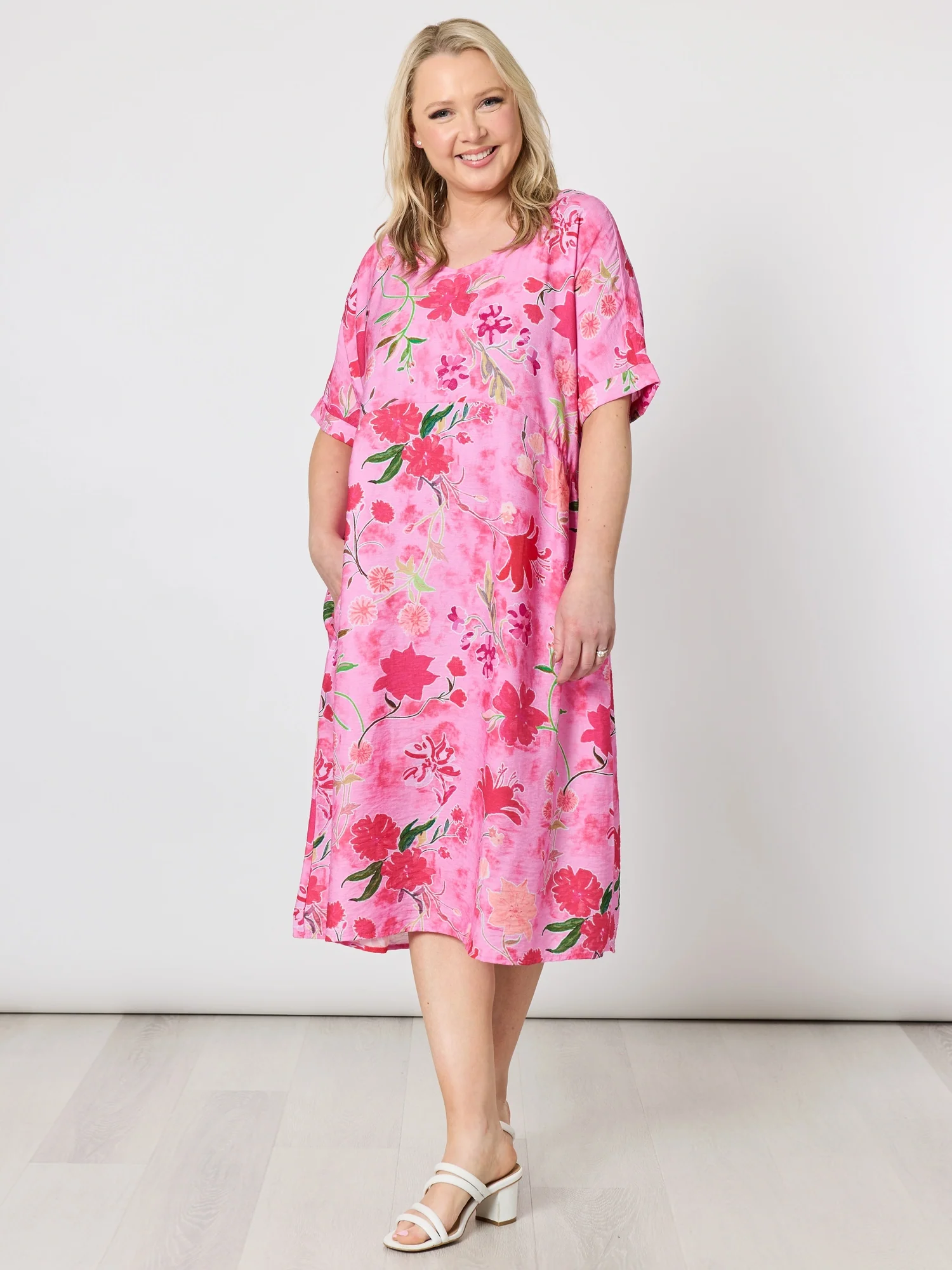 Summer Gala Floral Print Dress - Hot Pink