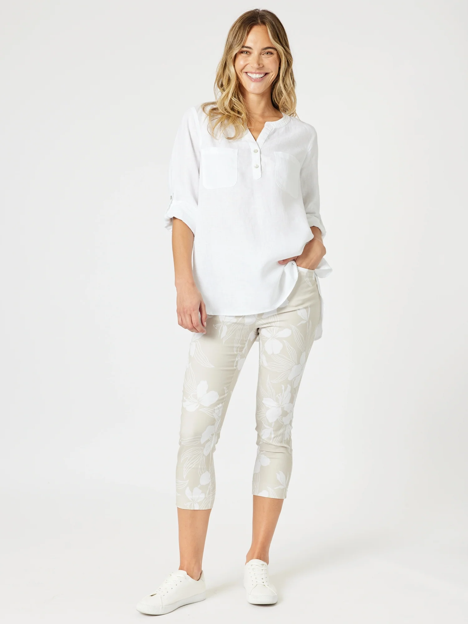 Morro Bay Floral Print Pant - Natural/White