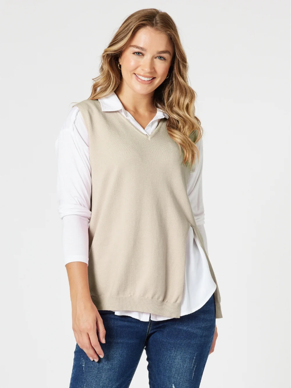 Vicky Side Split Knit Vest - Natural