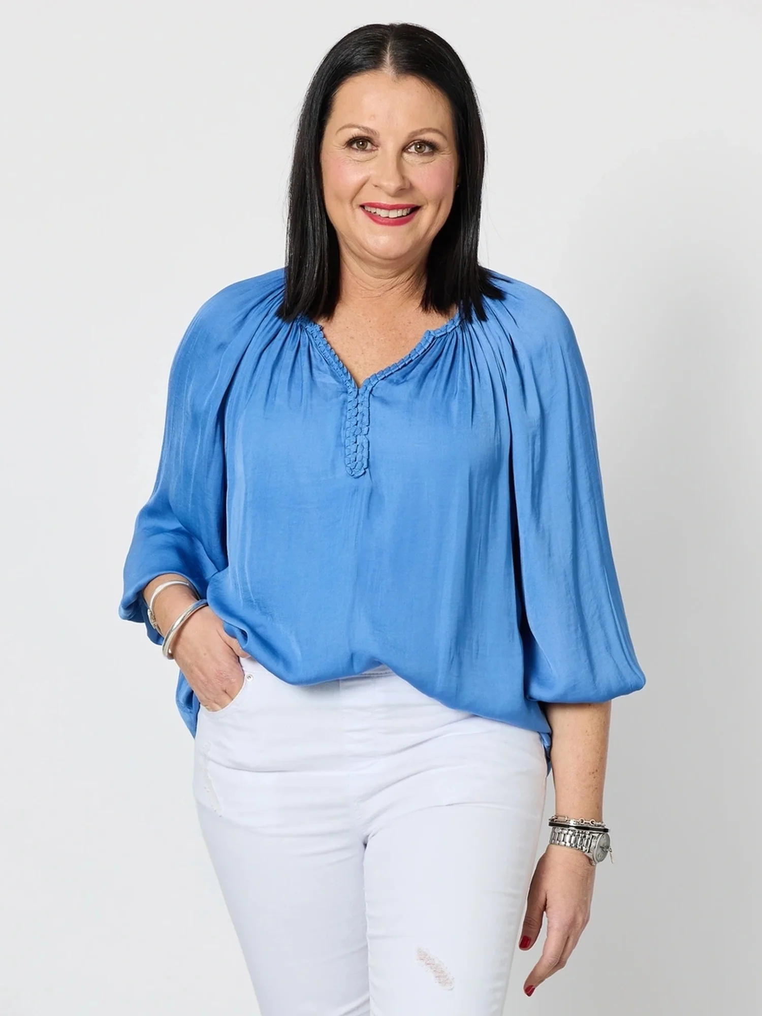 Lux Plait Top - Pacific Blue