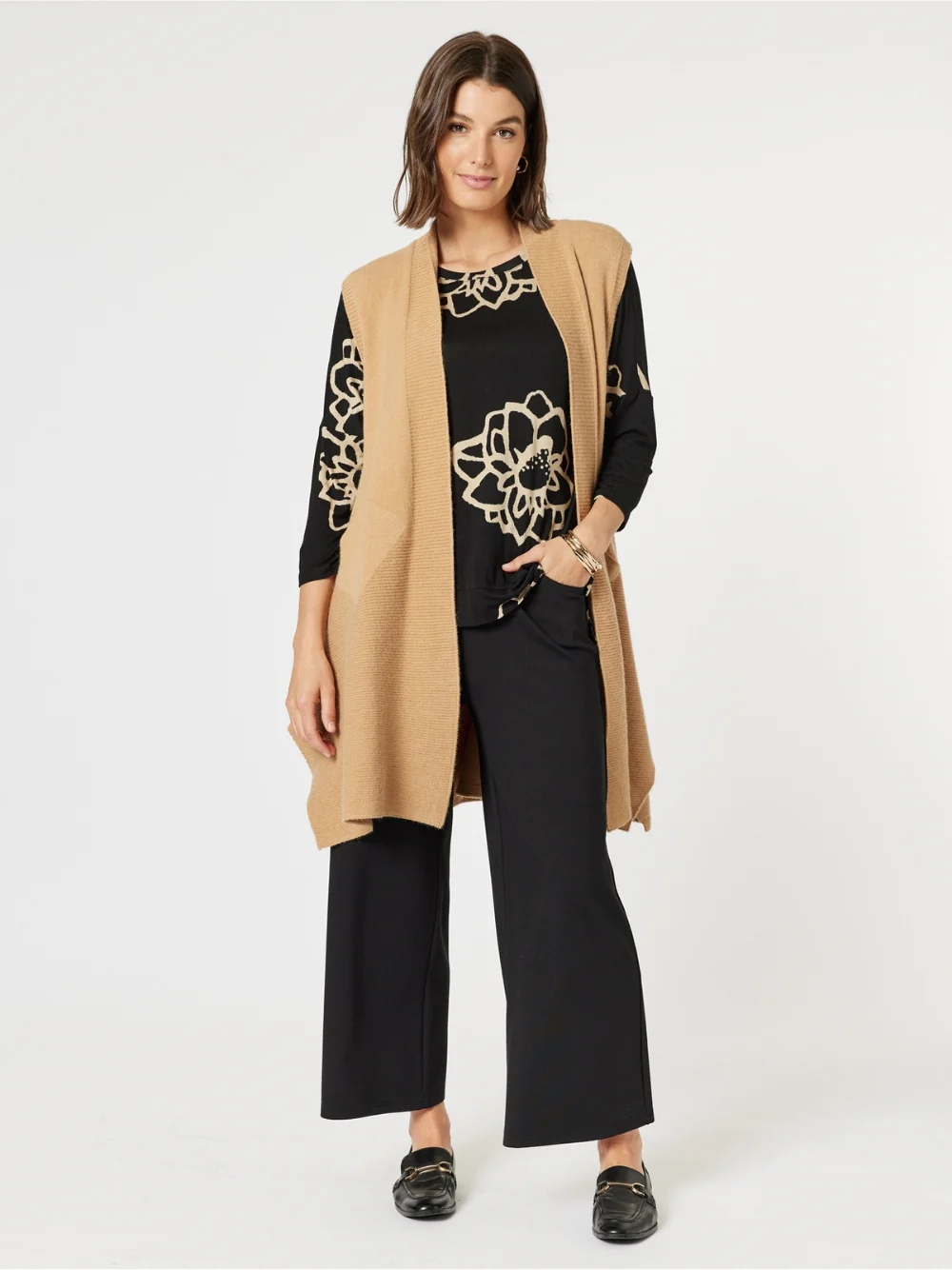 Casa Longline Knit Vest - Caramel