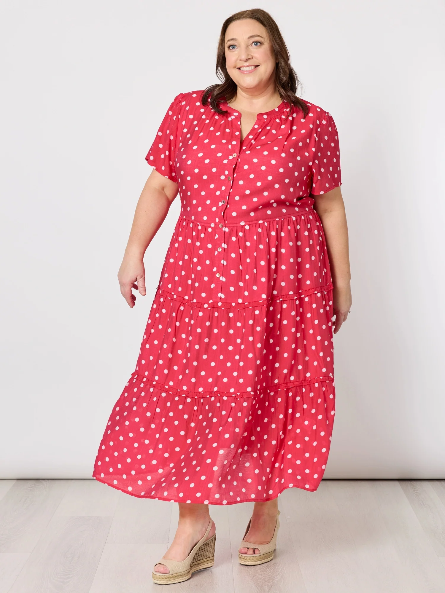 French Rose Spot Print Dress - Red/White