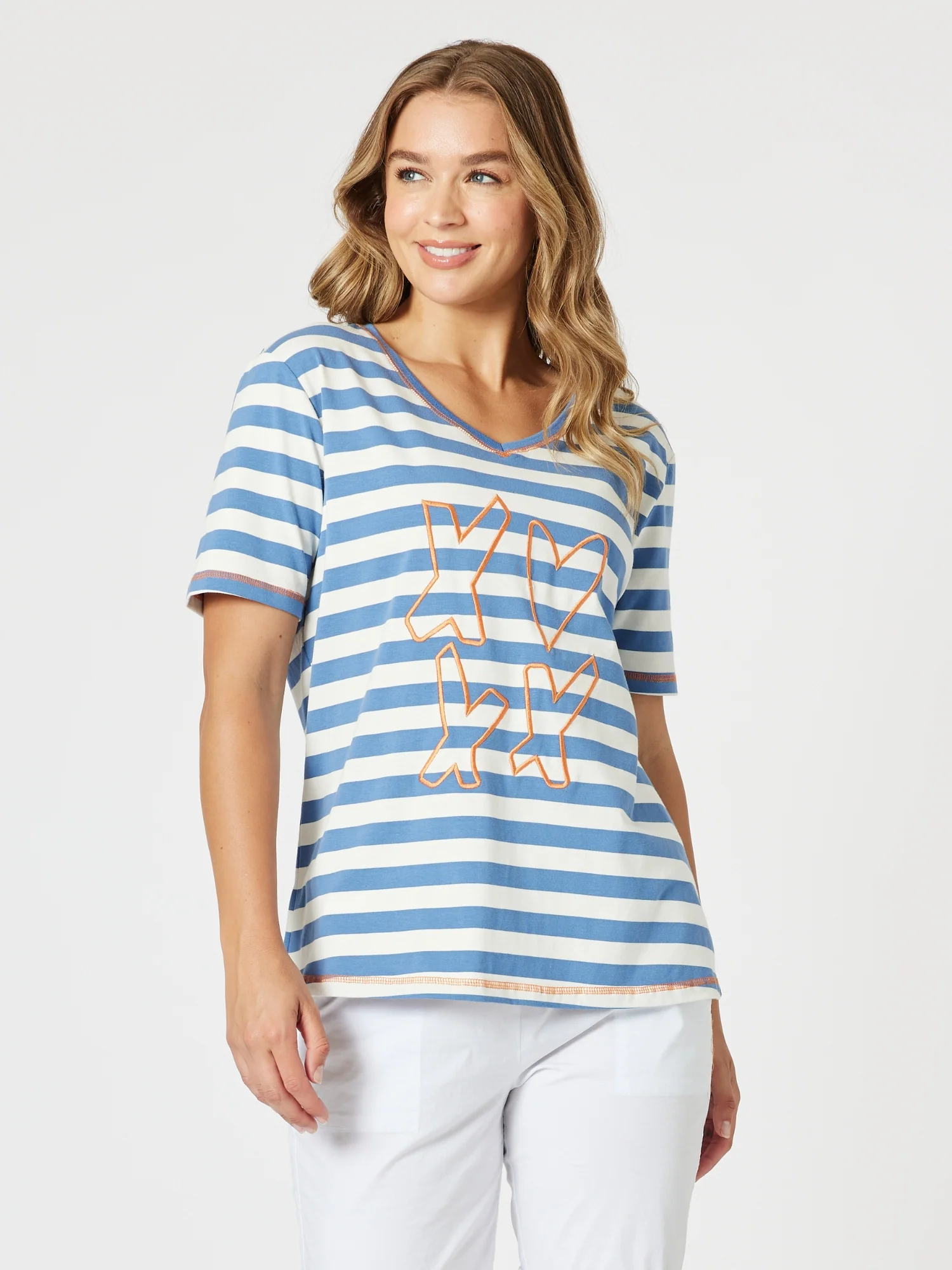 Love & Kisses Stripe Print Tee - Blue/Natural