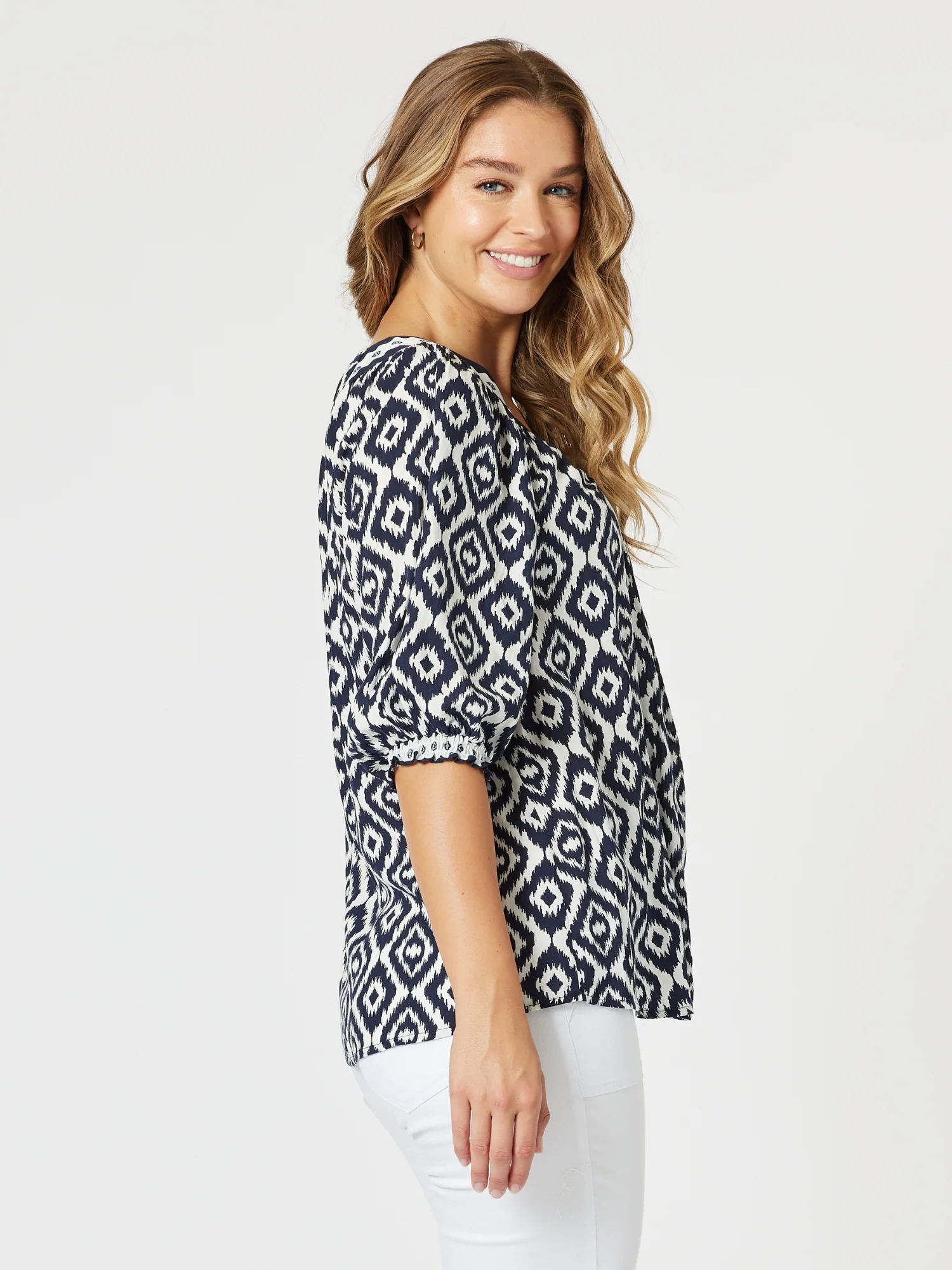 Diamonds Are Forever Print Top - Navy/White