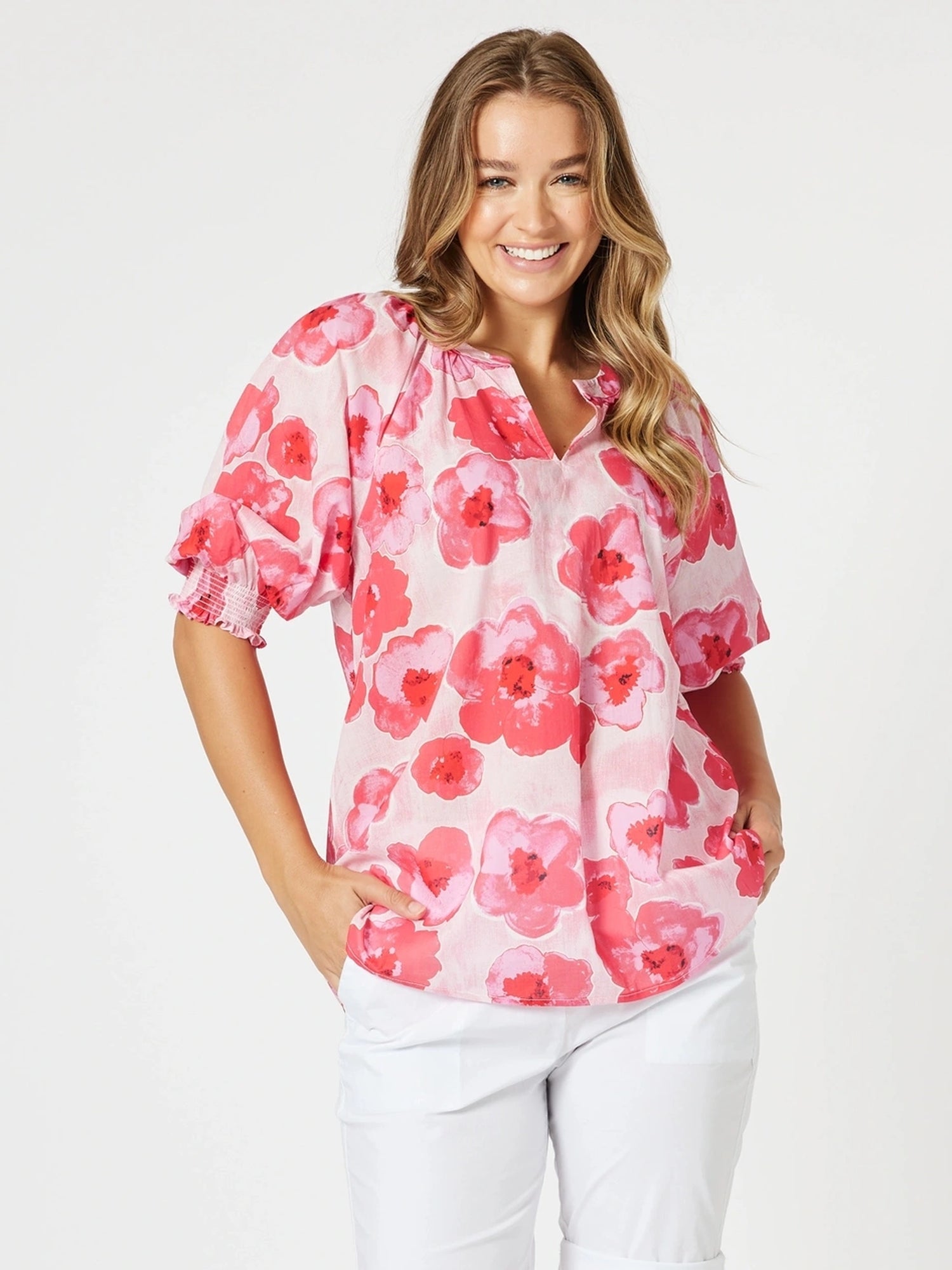 Pink Poppies Floral Print Top - Pink/Multi
