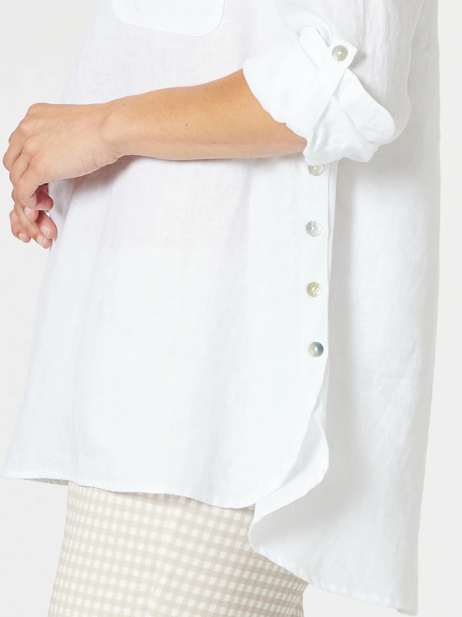 Ava Button Detail Linen Top - White