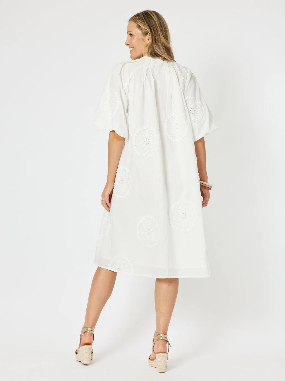 Emanuella Embroidered Button Dress - White