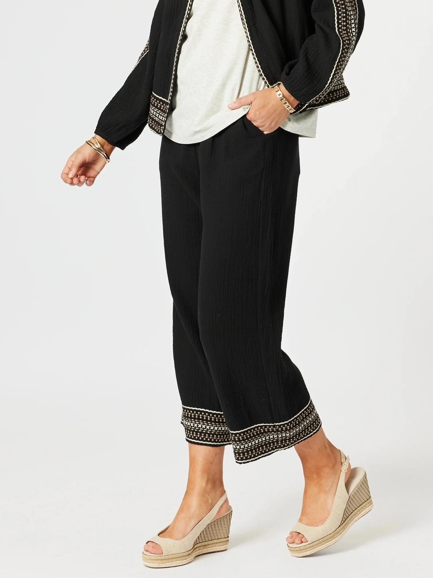 Cross Stitch Wide Leg Pant - Black