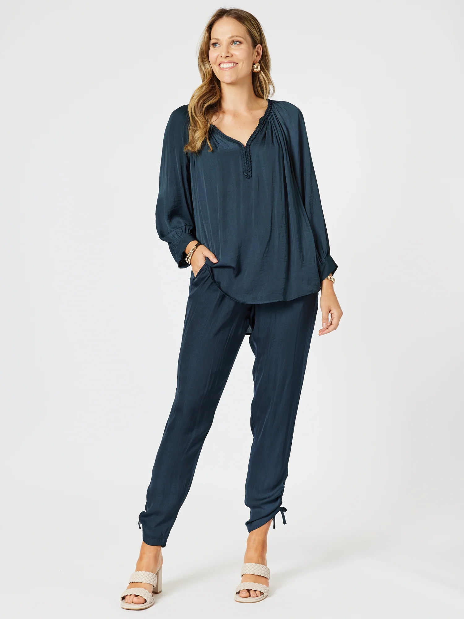 Lux Plait Top - Navy