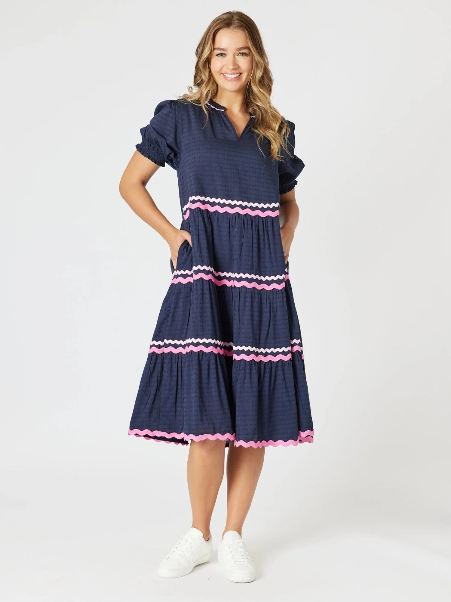 Ric Rac Tiered Dress - Navy