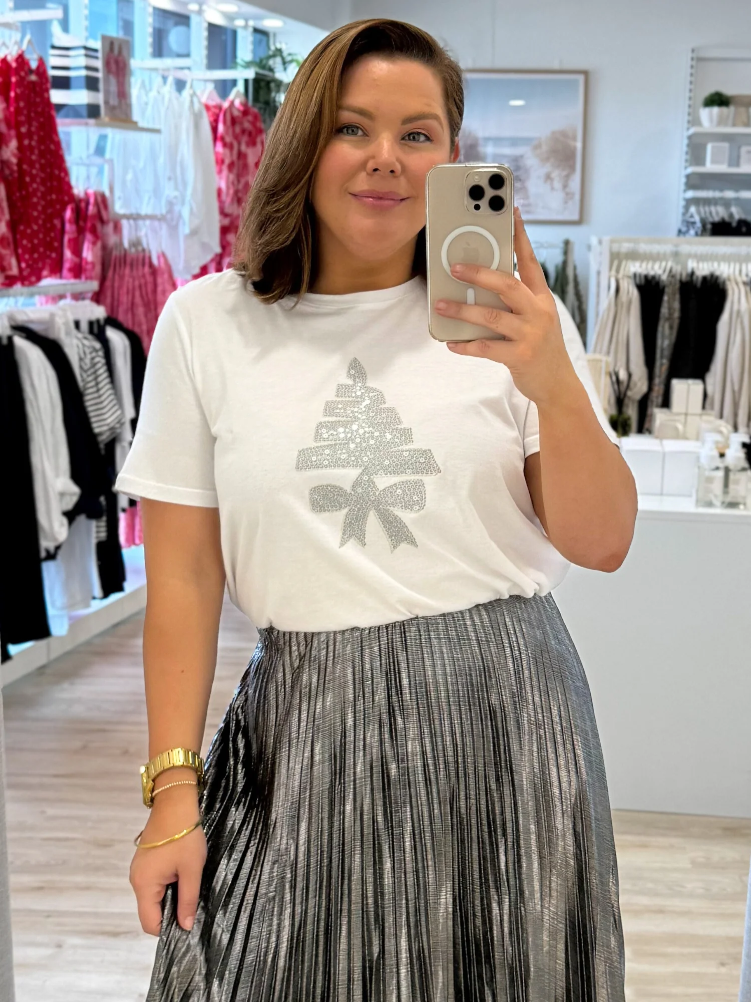 Sequin Xmas Tree Tee - White/Silver