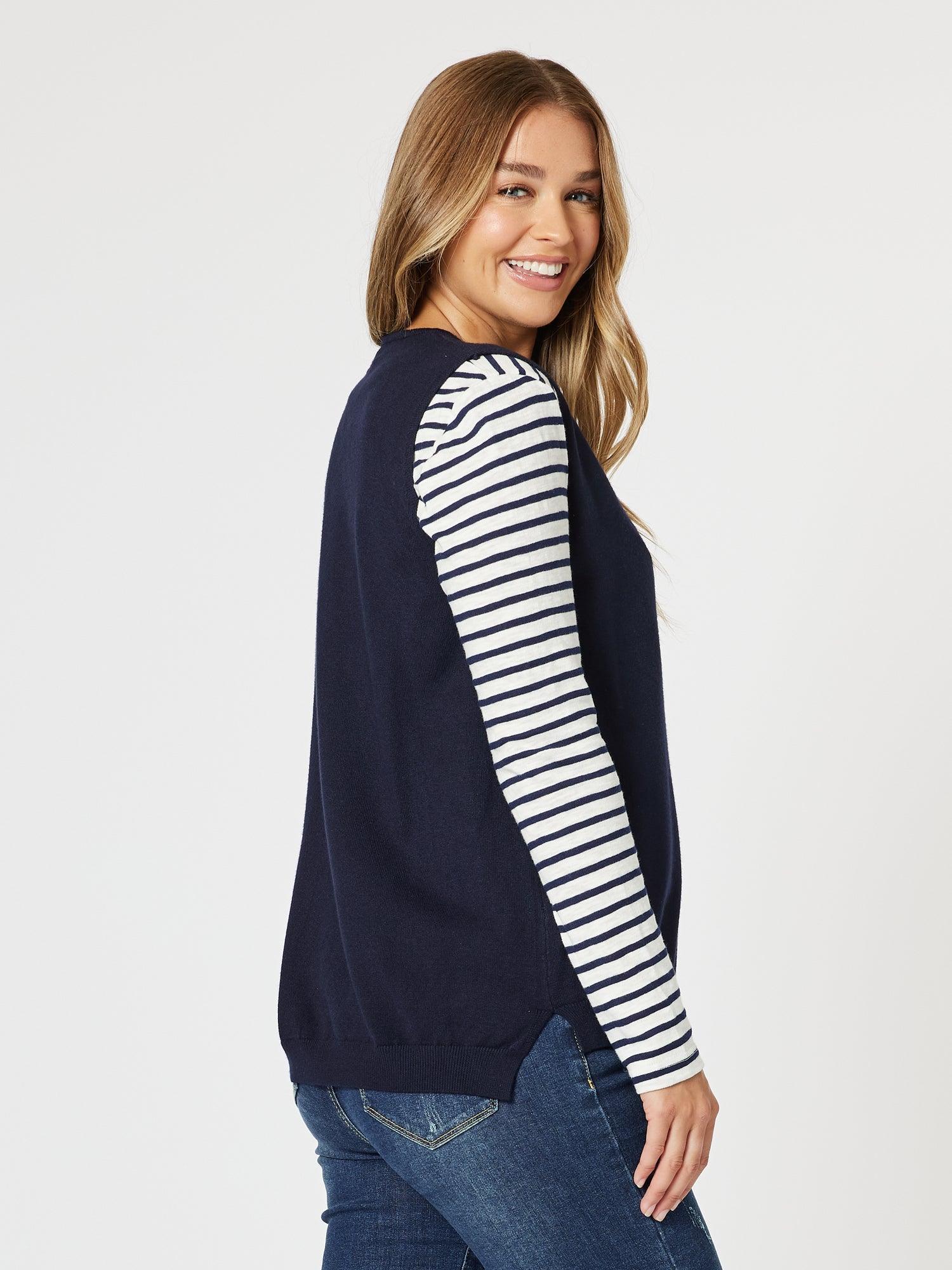 Vicky Side Split Knit Vest - Navy
