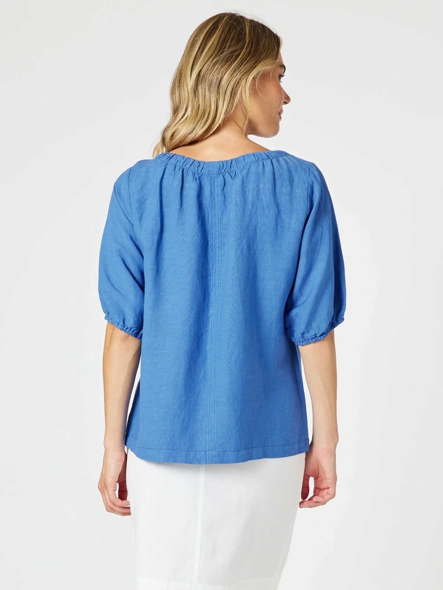 Lino V Neck Top - Sardinia Blue